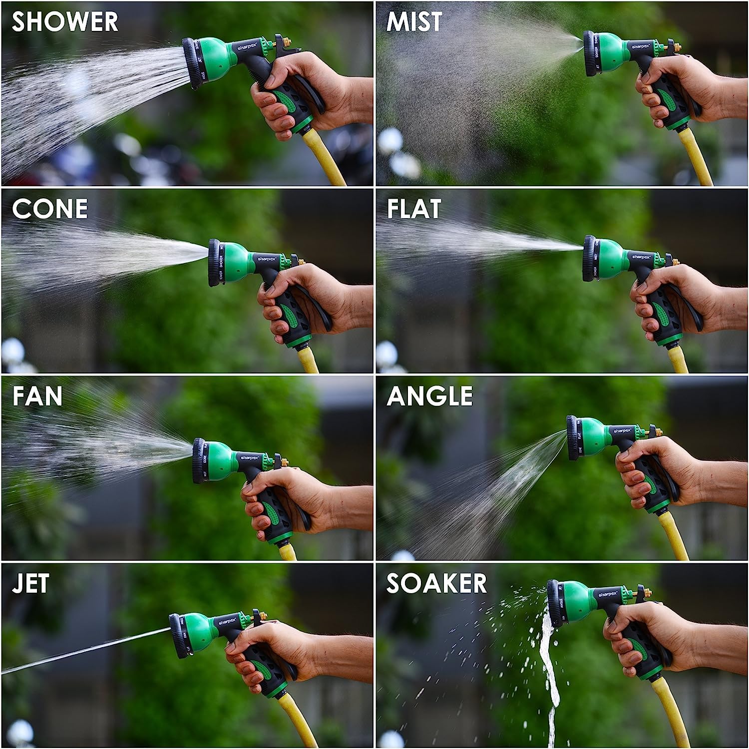 8-mode high-pressure garden hose nozzle adjustable water spray gun for car wash bike cleaning and gardening, heavy duty.