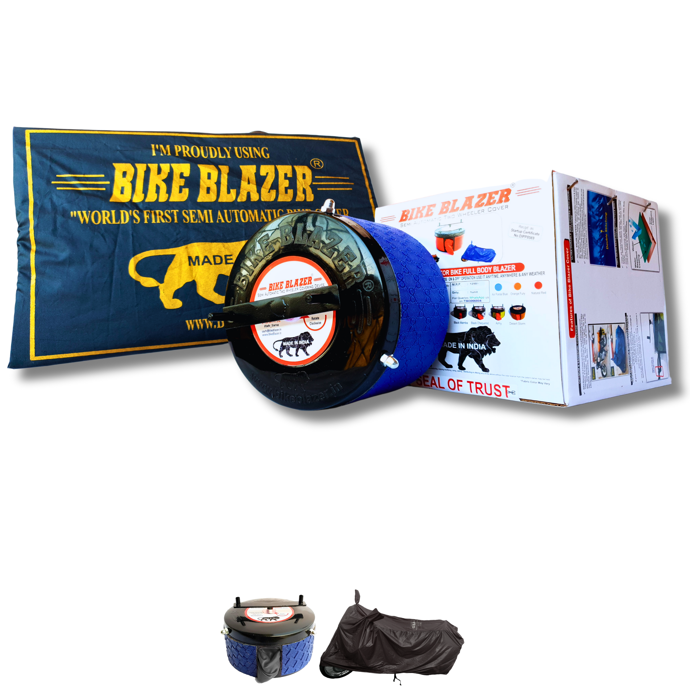 BikeBlazer full body motorcycle cover with a compact semi automatic mounting system for outdoor parking AFK