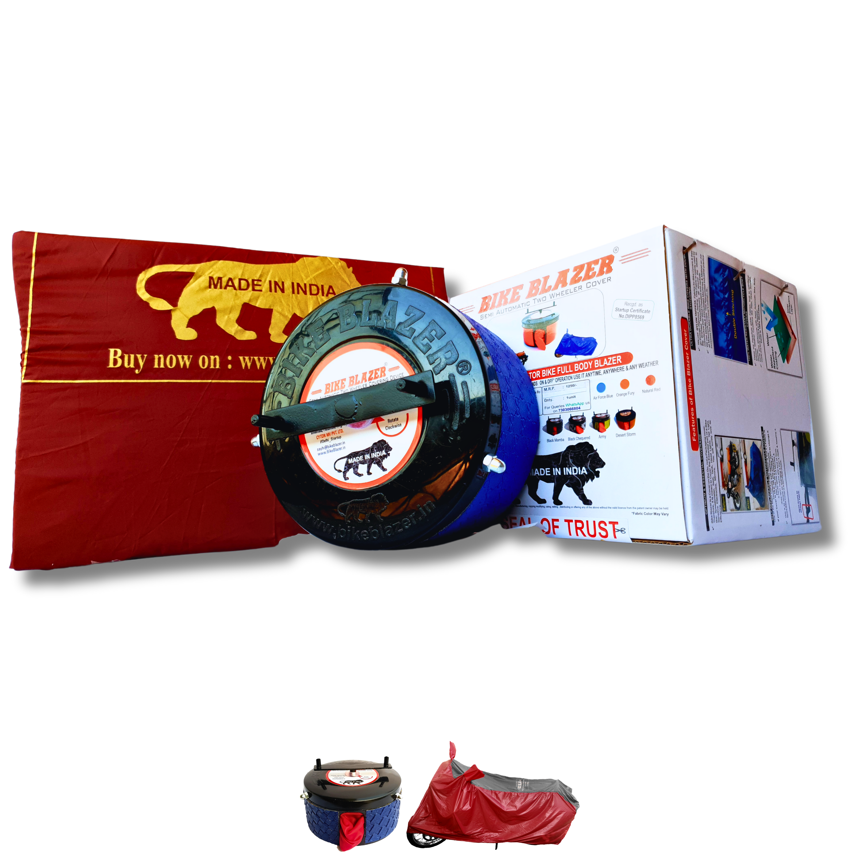 BikeBlazer waterproof motorcycle cover with a portable semi automatic bike cover system AFL