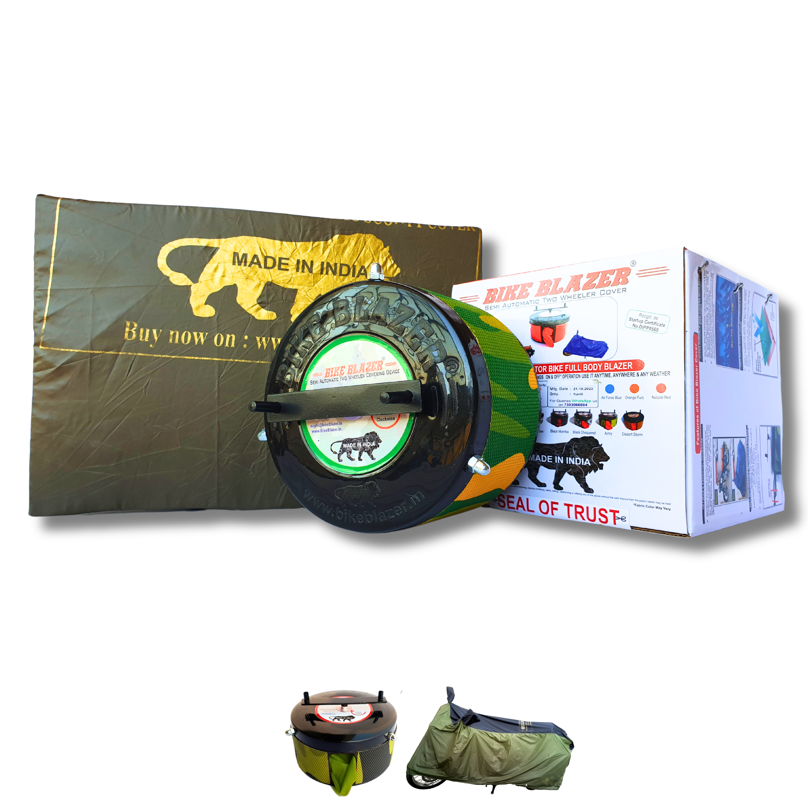 BikeBlazer semi automatic motorcycle cover with waterproof fabric, elastic fitting and portable storage AJ