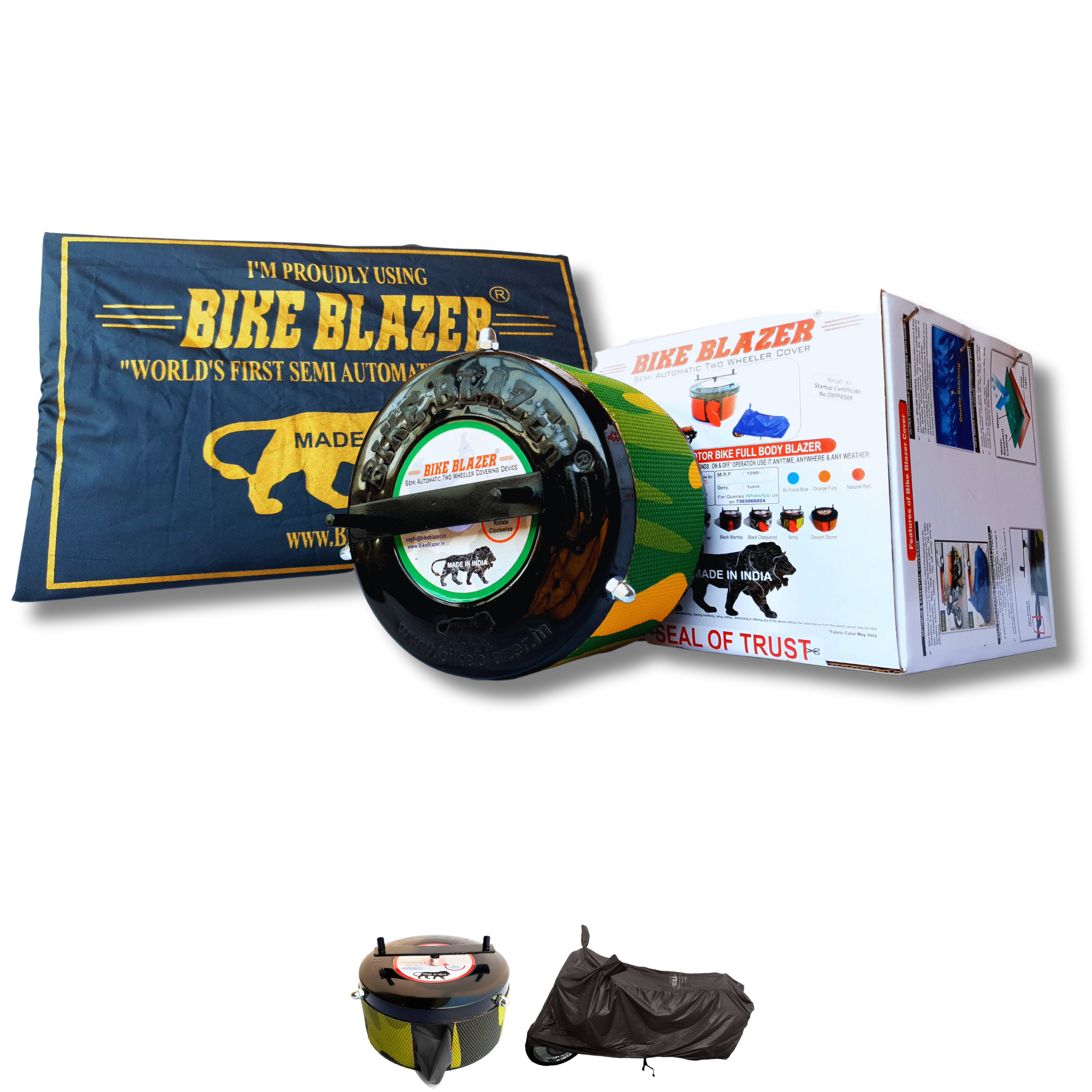 BikeBlazer portable motorcycle cover system for quick full body bike protection during everyday use AK