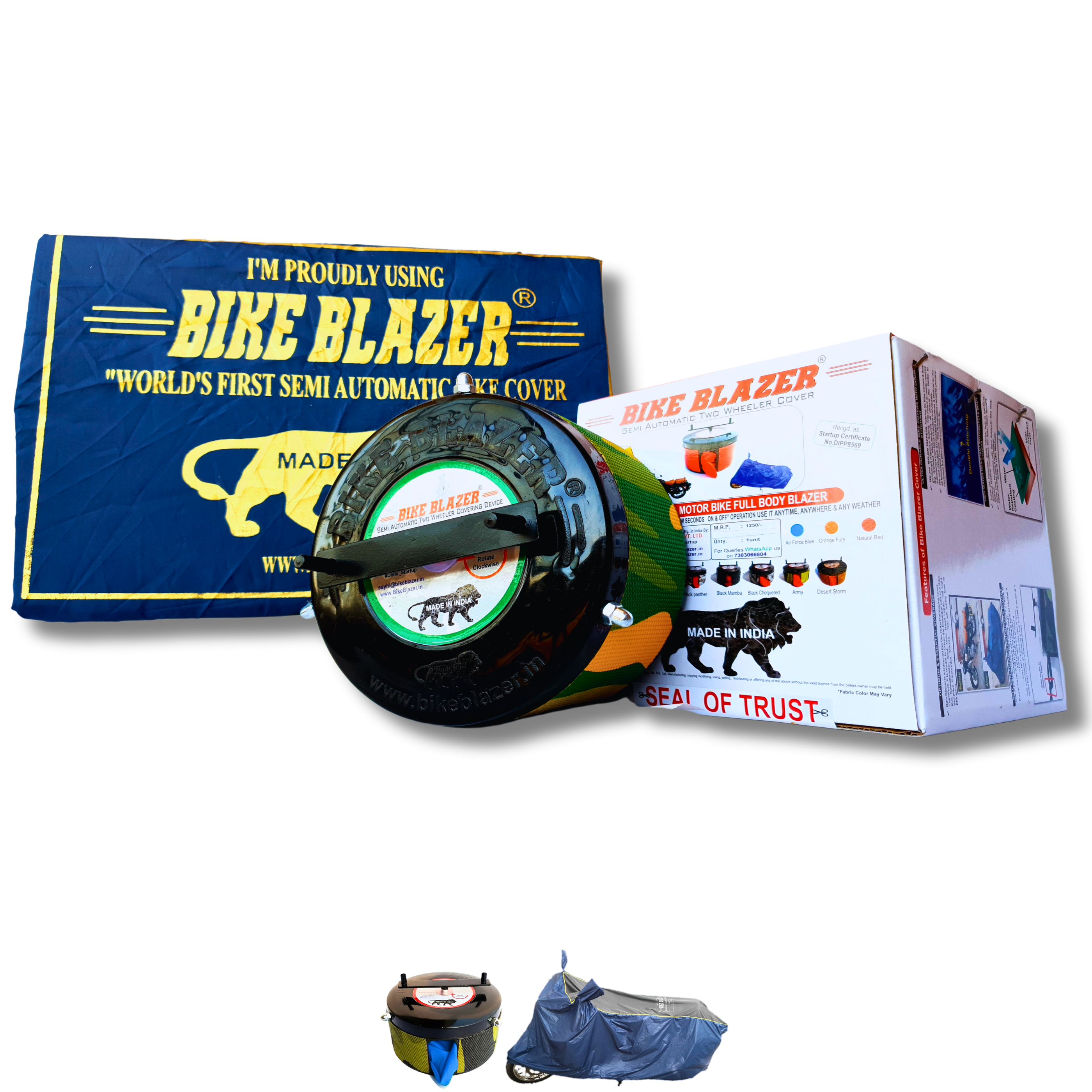BikeBlazer portable bike cover designed for full body motorcycle protection against dust, rain and UV exposure AN