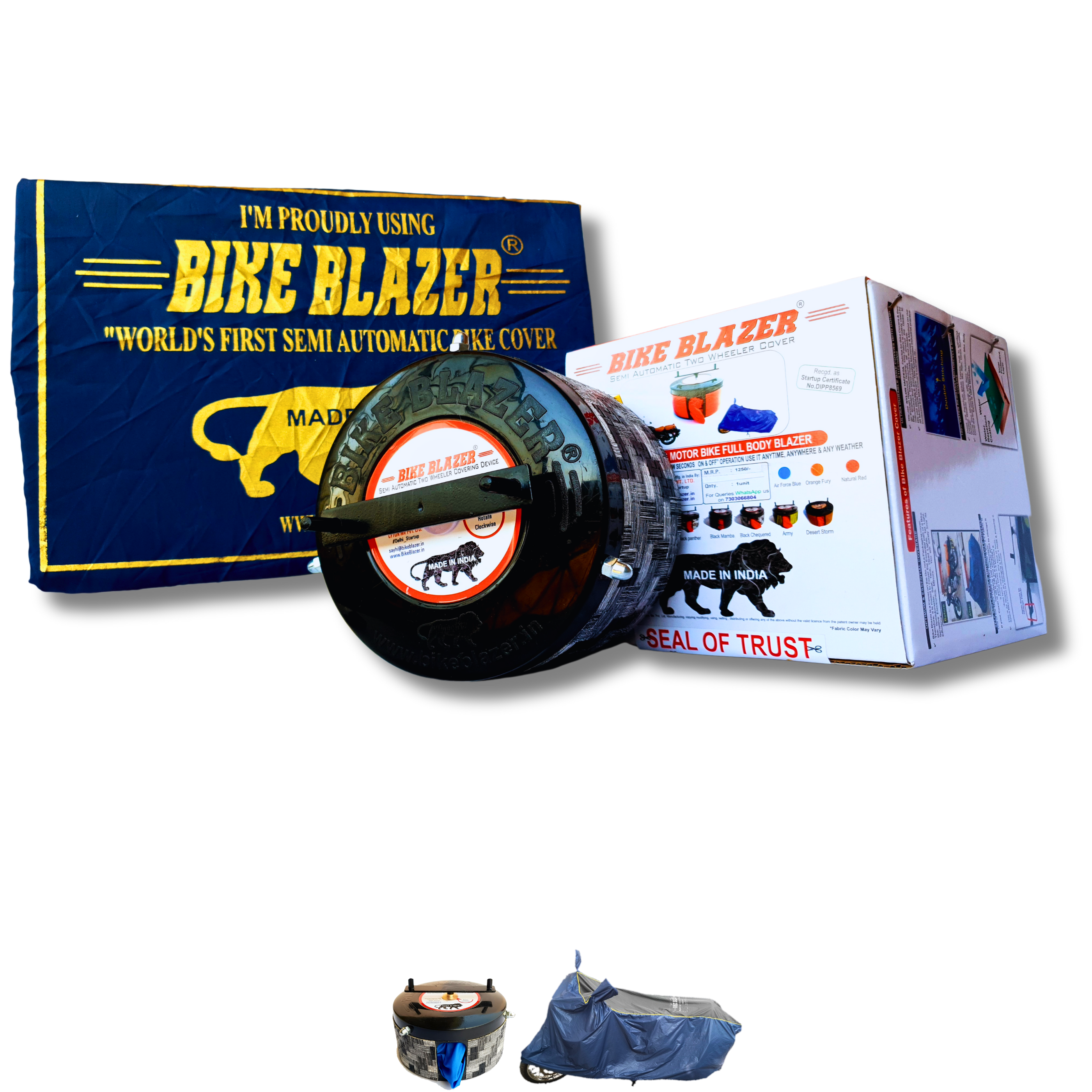 BikeBlazer compact portable motorcycle cover providing full body waterproof protection for parked motorcycles BCN