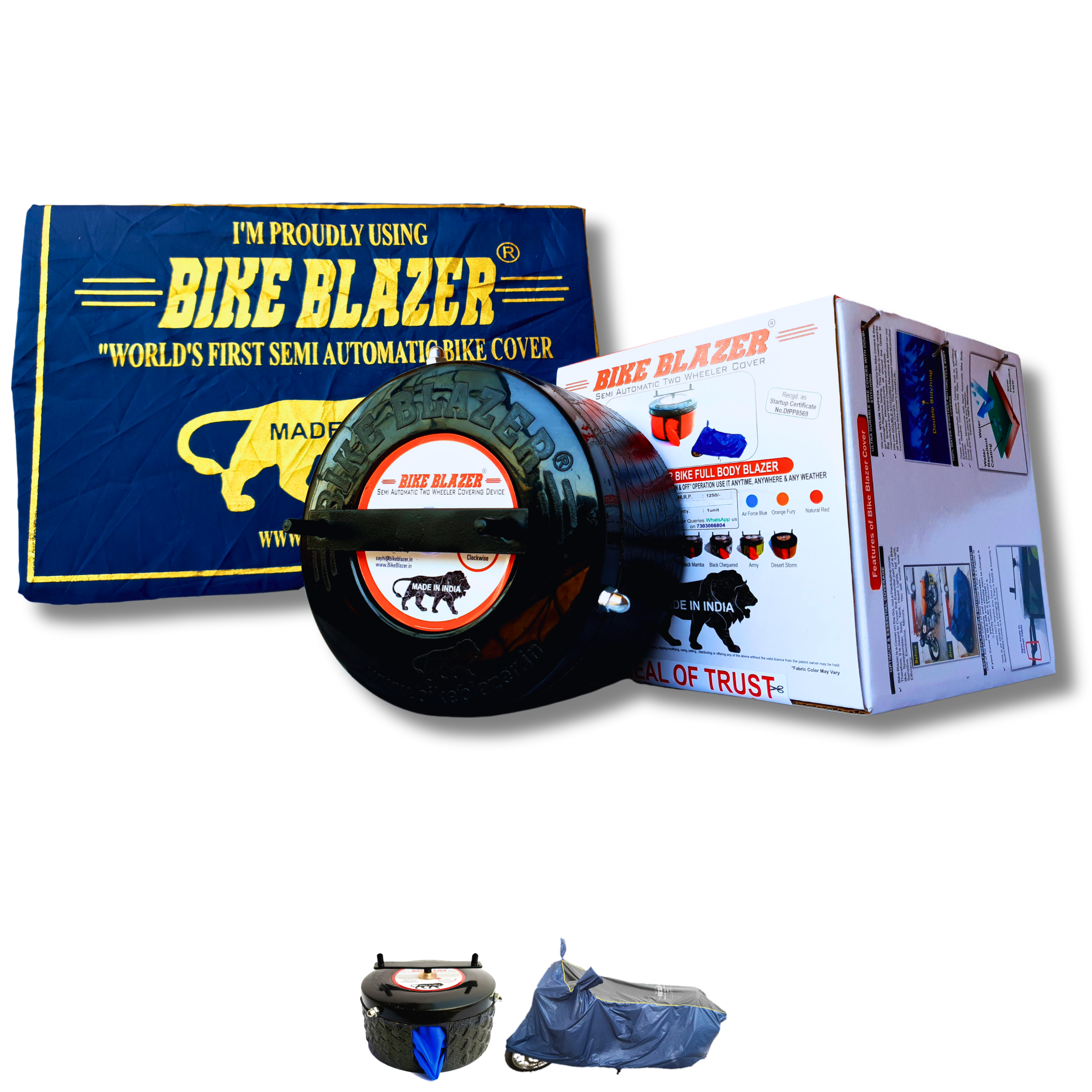 BikeBlazer semi automatic bike cover with compact mounted deployment system and full body motorcycle coverage BMN