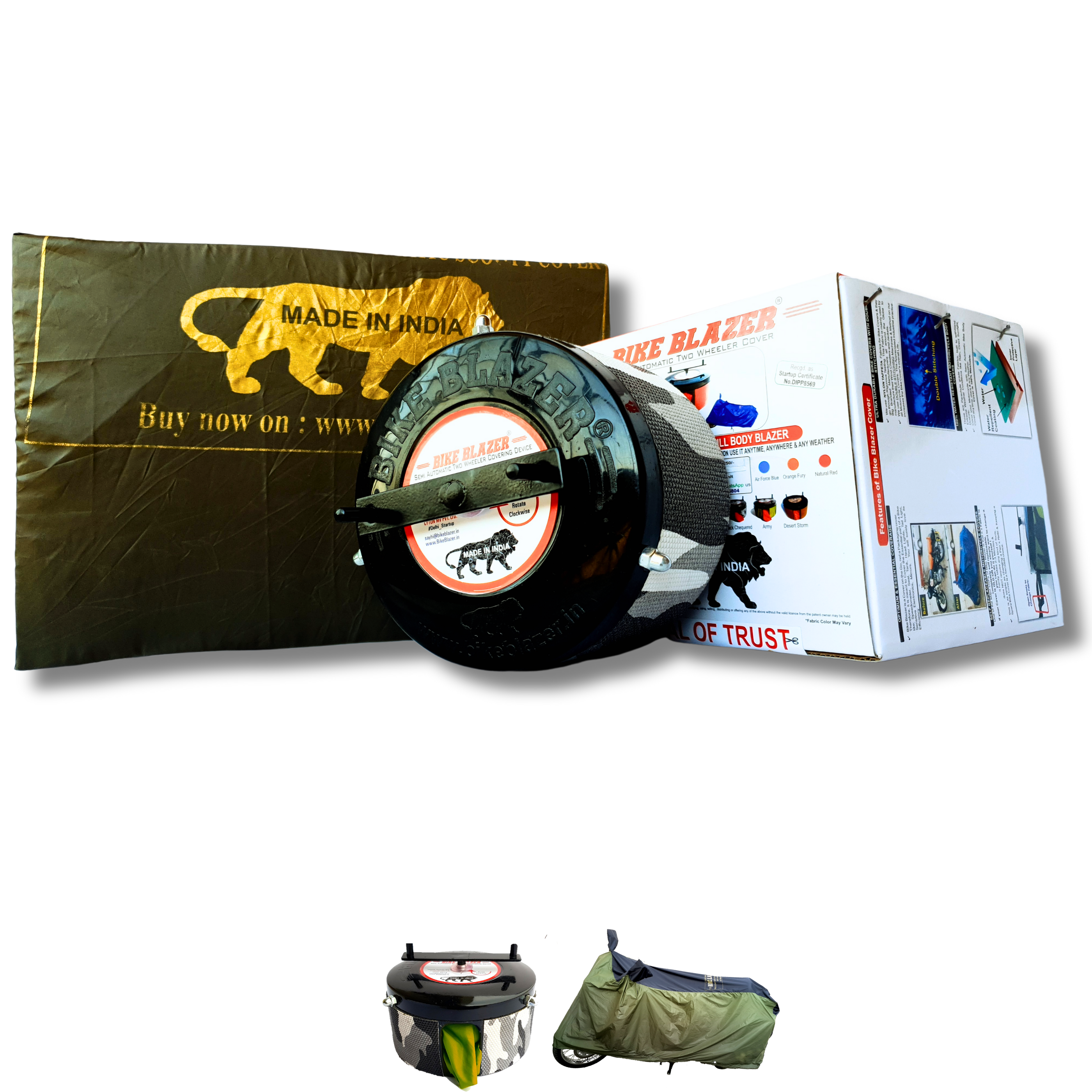 BikeBlazer portable motorcycle cover with semi automatic deployment for quick everyday bike protection BPJ