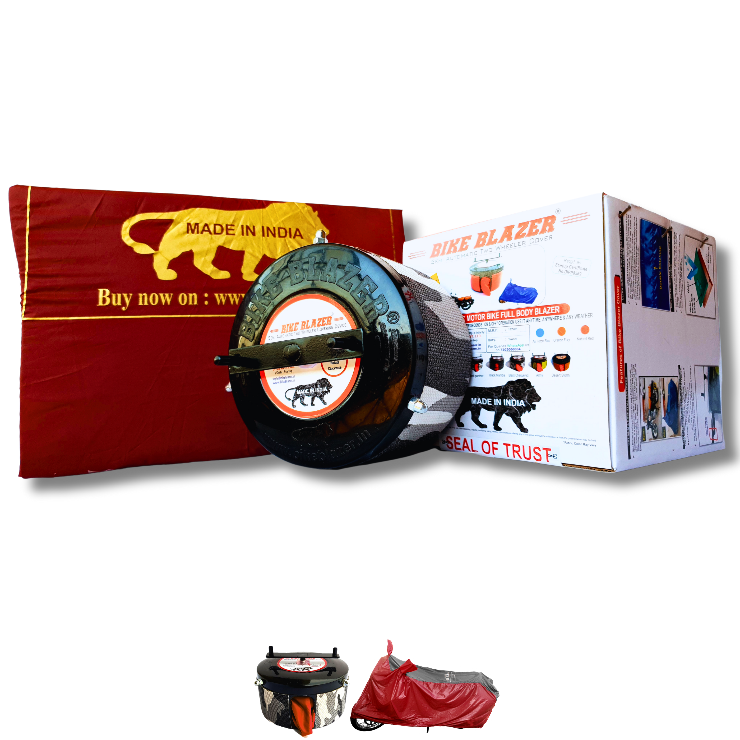 BikeBlazer waterproof motorcycle cover with a portable semi automatic bike cover system BPL