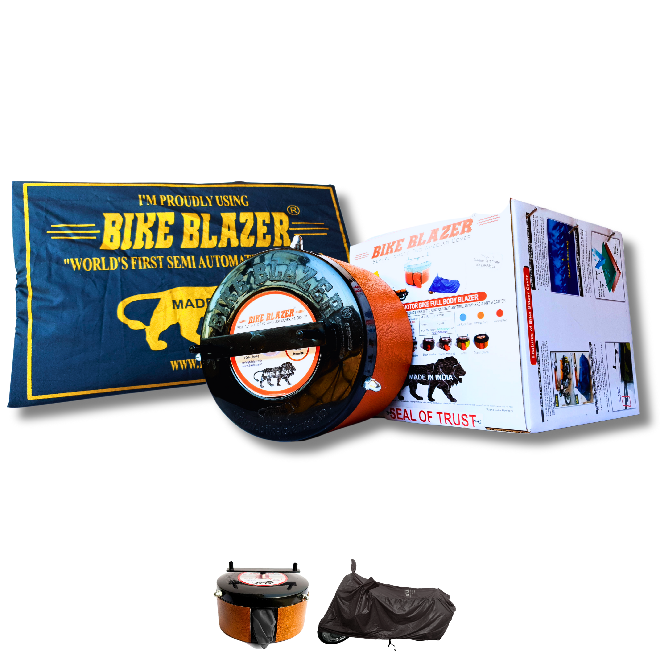 BikeBlazer portable motorcycle cover system for quick full body bike protection during everyday use KHK
