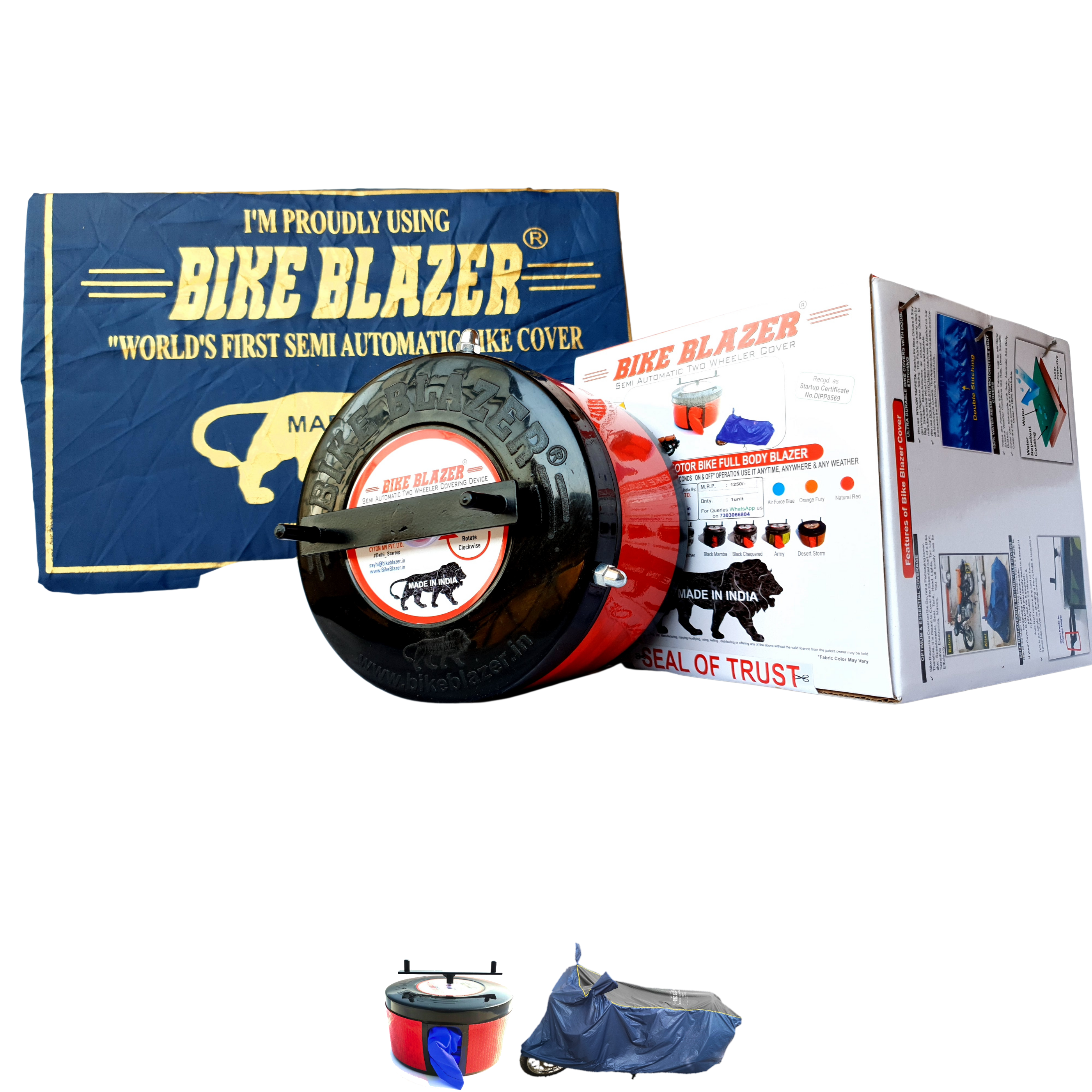 BikeBlazer semi automatic bike cover with compact mounted deployment system and full body motorcycle coverage RFN