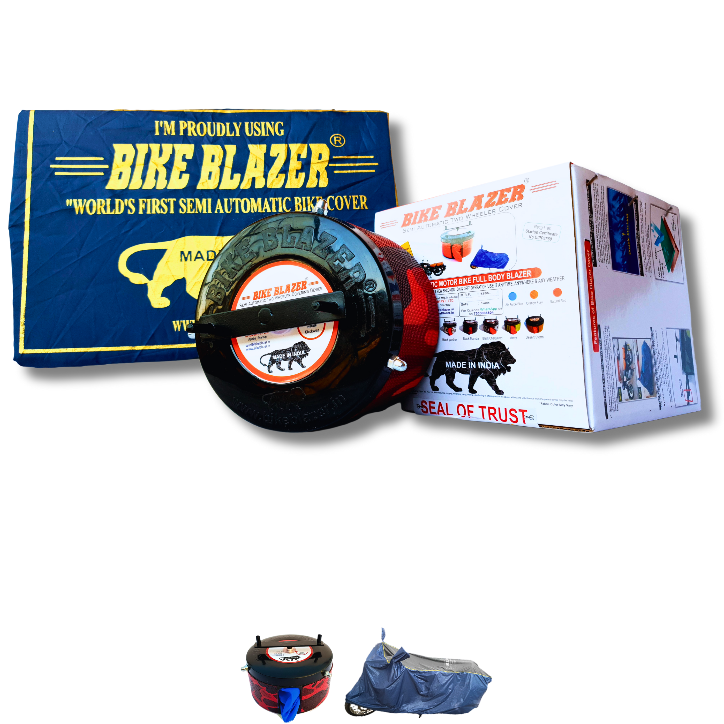 BikeBlazer compact portable motorcycle cover providing full body waterproof protection for parked motorcycles RPN