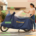 Blue bike cover - waterproof motorcycle 2 wheeler heavy duty rain proof water resistant heat scratch proof outdoor dustproof bike body cover royal enfield hero yezdi jawa triumph ktm bajaj
