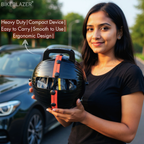 Carblazer portable Full body car covering device held by a woman heavy duty water resistant uv safe dust proof scratch proof rain proof car covers for all 4 wheelers India