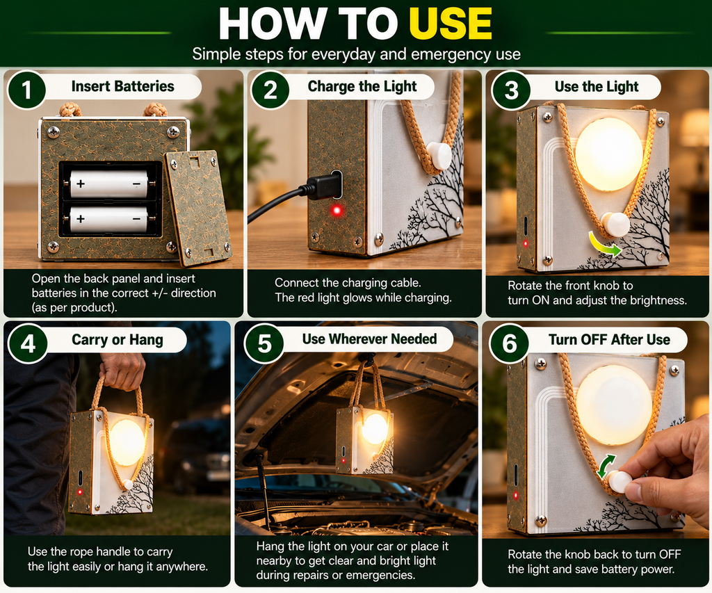 Portable Emergency LED Light with Rope Handle for Home & Car