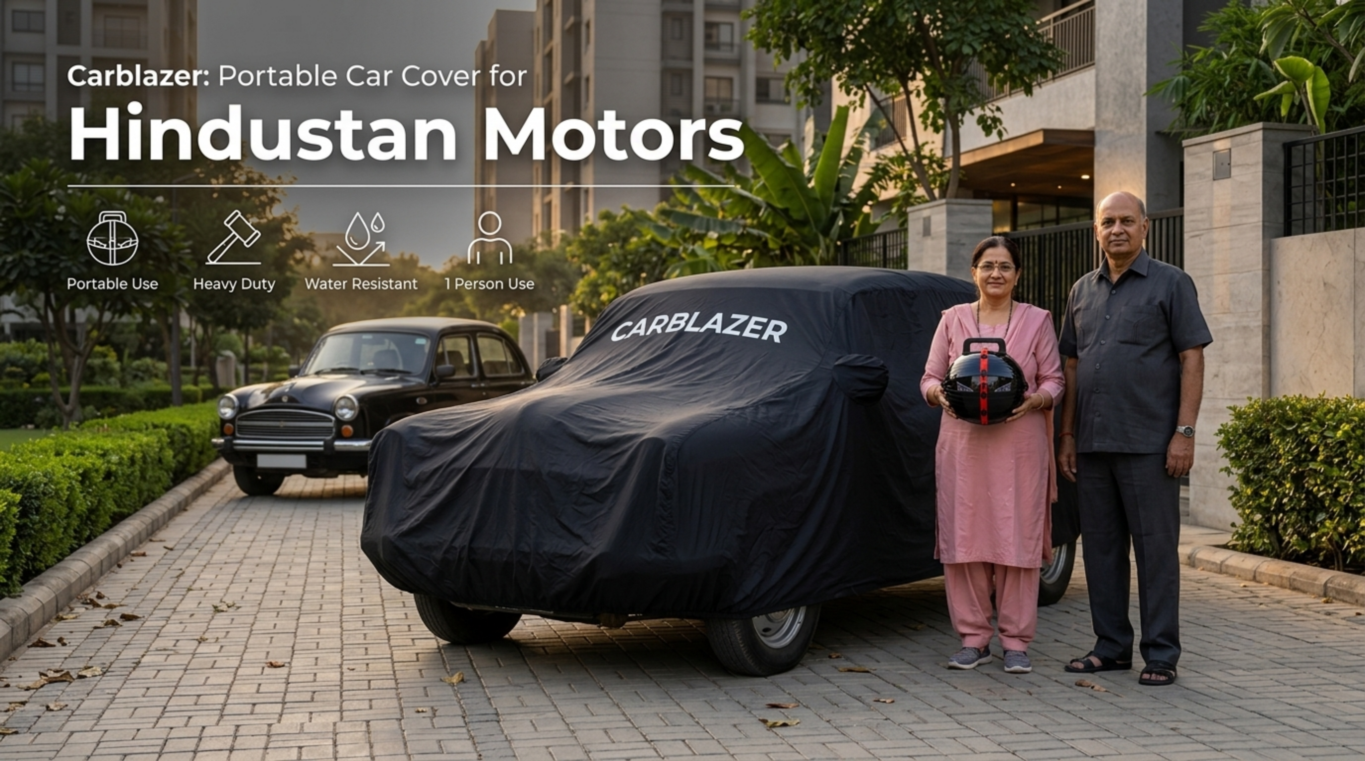 HINDUSTAN MOTORS - CARBLAZER Full Body Car Cover Sun proof Waterproof outdoor scratchproof Rain Dust proof 100 weather resistant Covers