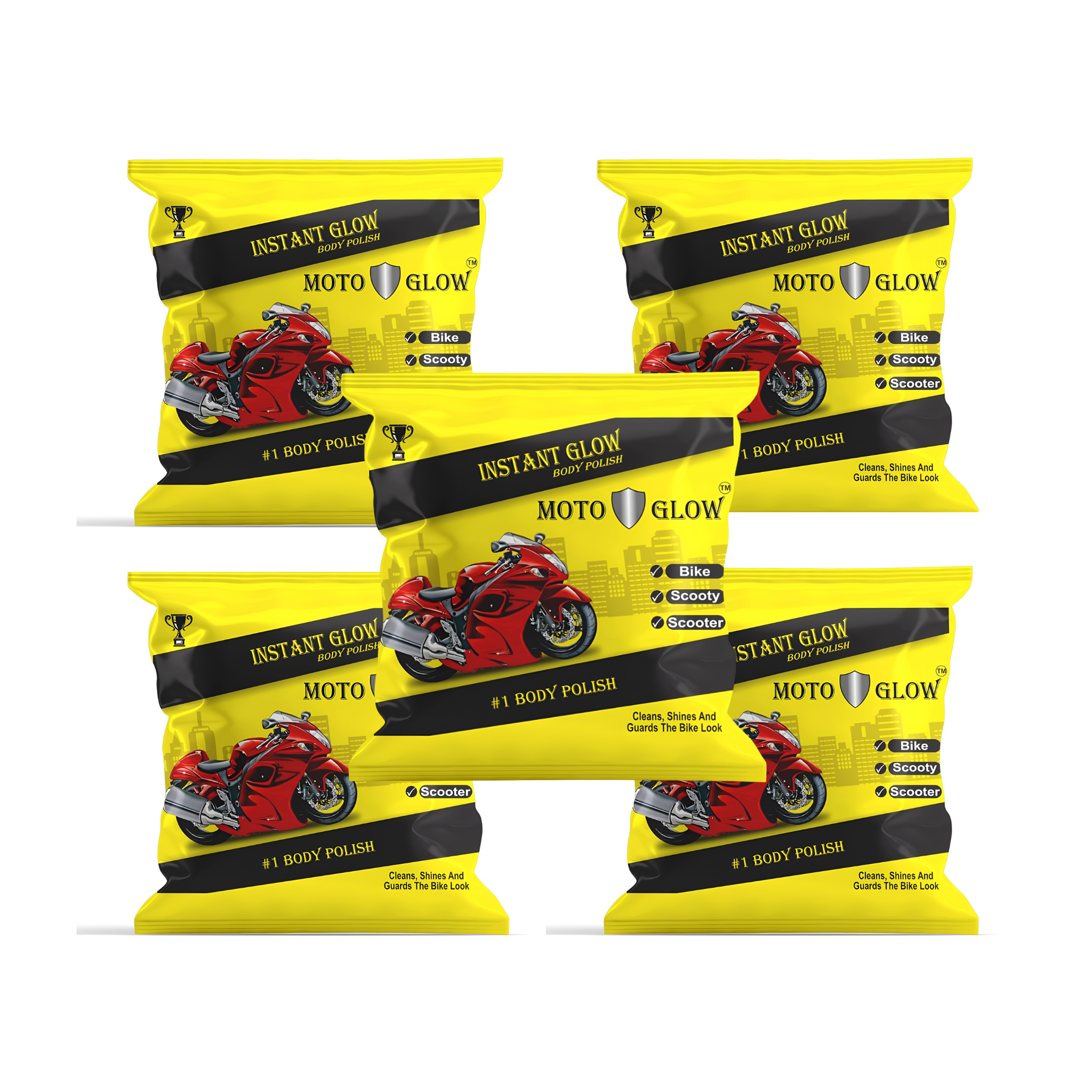Instant foam body polish pack of 5 for bike scooter car shine protect bumper dashboard leather tyres