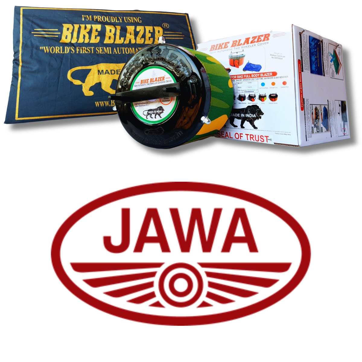 JAWA bikeblazer website brand image waterproof dustproof rain water resistant outdoor heavy duty full body motorcycle covers