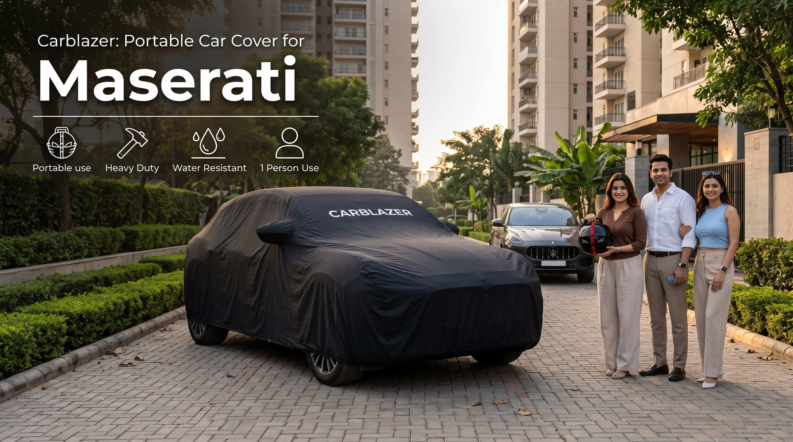 MASERATI - CARBLAZER Full Body Car Cover Sun proof Waterproof outdoor scratchproof Rain Dust proof 100 weather resistant Covers for PREMIUM CARS