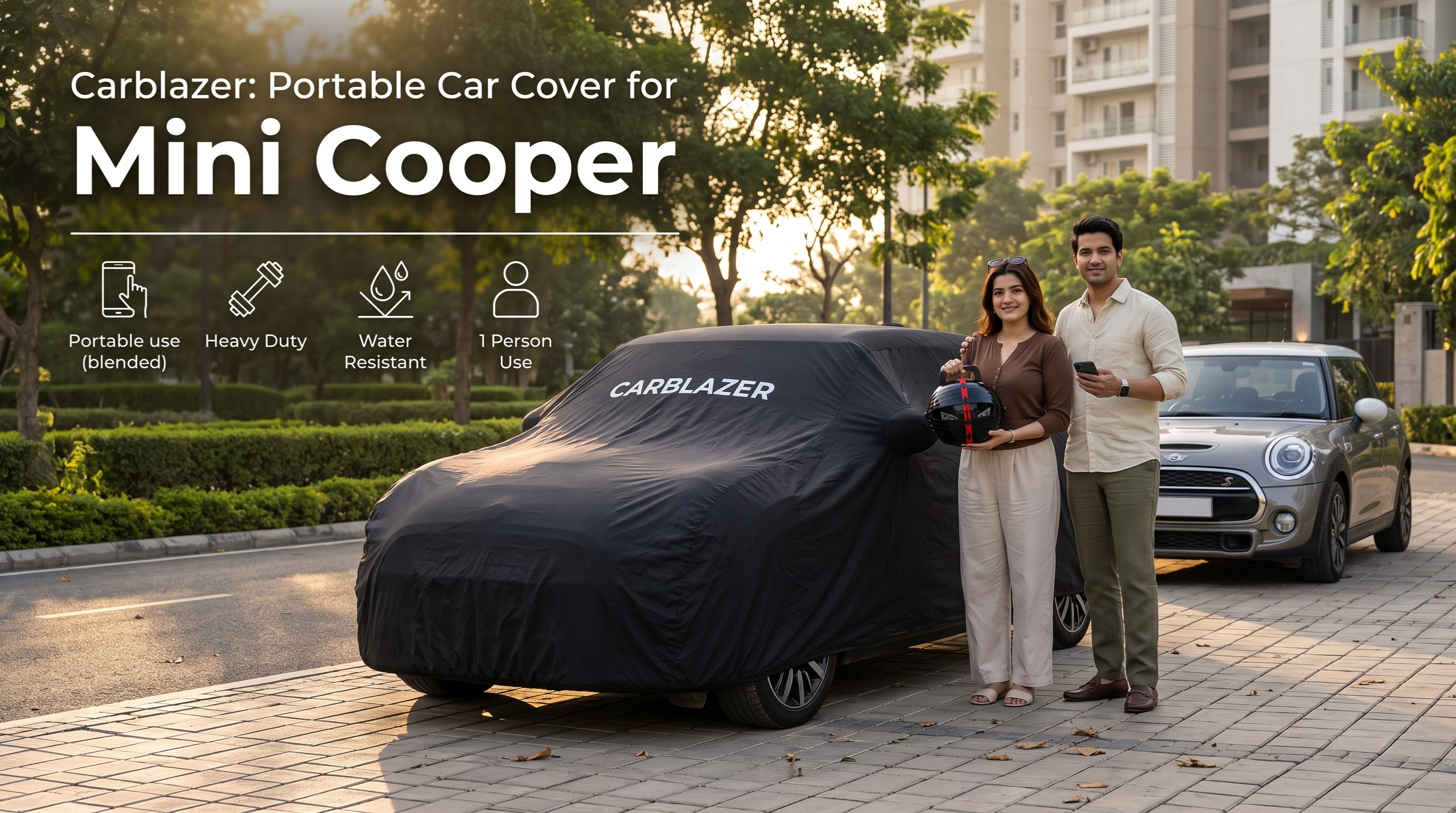 MINI COOPER - CARBLAZER Full Body Car Cover Sun proof Waterproof outdoor scratchproof Rain Dust proof 100 weather resistant Covers for PREMIUM CARS