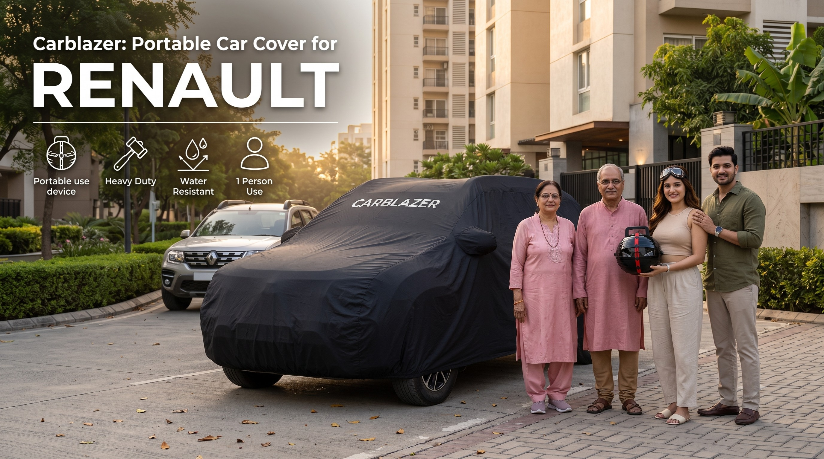 RENAULT - CARBLAZER Full Body Car Cover Sun proof Waterproof outdoor scratchproof Rain Dust proof 100 weather resistant Covers
