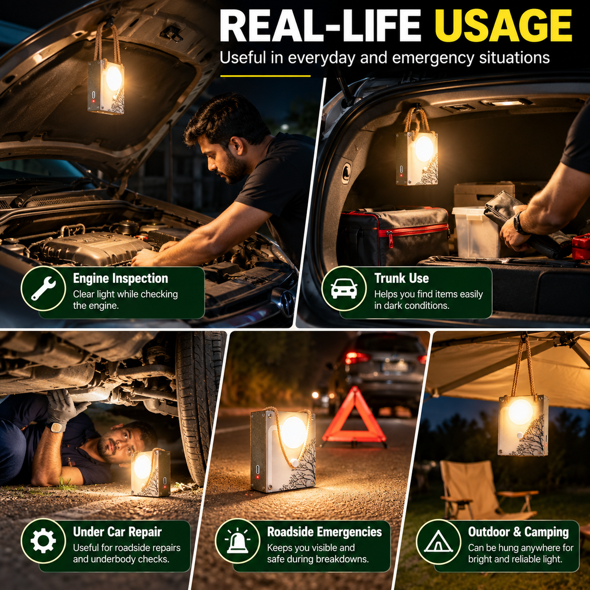 Portable Emergency LED Light with Rope Handle for Home & Car