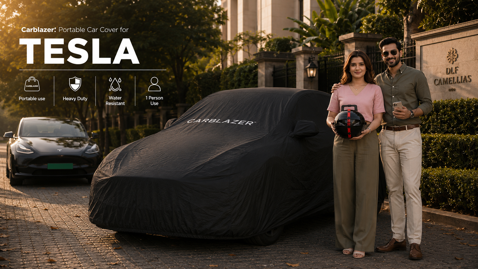 TESLA car cover banner for website - waterproof heavy tear dust proof outdoor sun heat reflective car body covers for TESLA