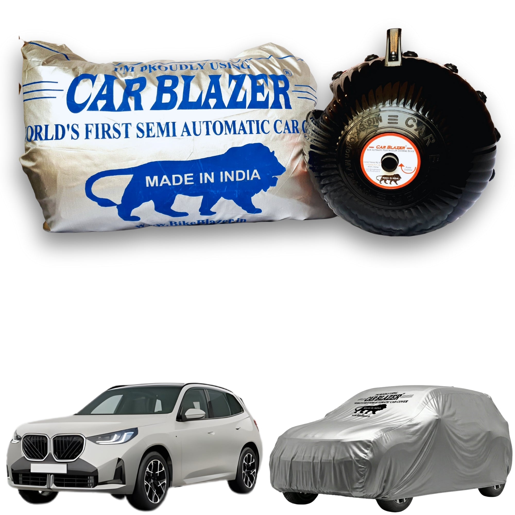 CarBlazer semi automatic portable full body waterproof car cover designed for luxury SUV rays of Suns with dust proof, UV rays of Sun safe and tear resistant outdoor protection Soft Scratproof, water, Dust & Wind resistant car coverfor BMW X3 all car models.