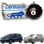 CarBlazer semi automatic portable full body car cover delivering waterproof, dust proof and UV rays of Sun safe protection for luxury SUV rays of Suns parked outdoors for BYD Emax 7 all car models.