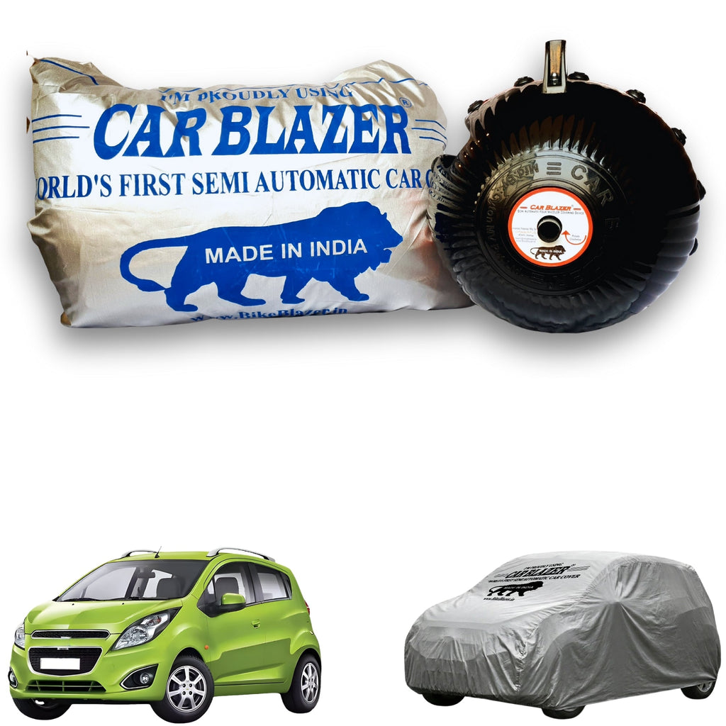 CarBlazer portable waterproof full body car cover protecting compact hatchbacks from rain, dust, sunlight and changing outdoor weather conditions and 100% Rain Water Resistant for Chevrolet Beat all car models.