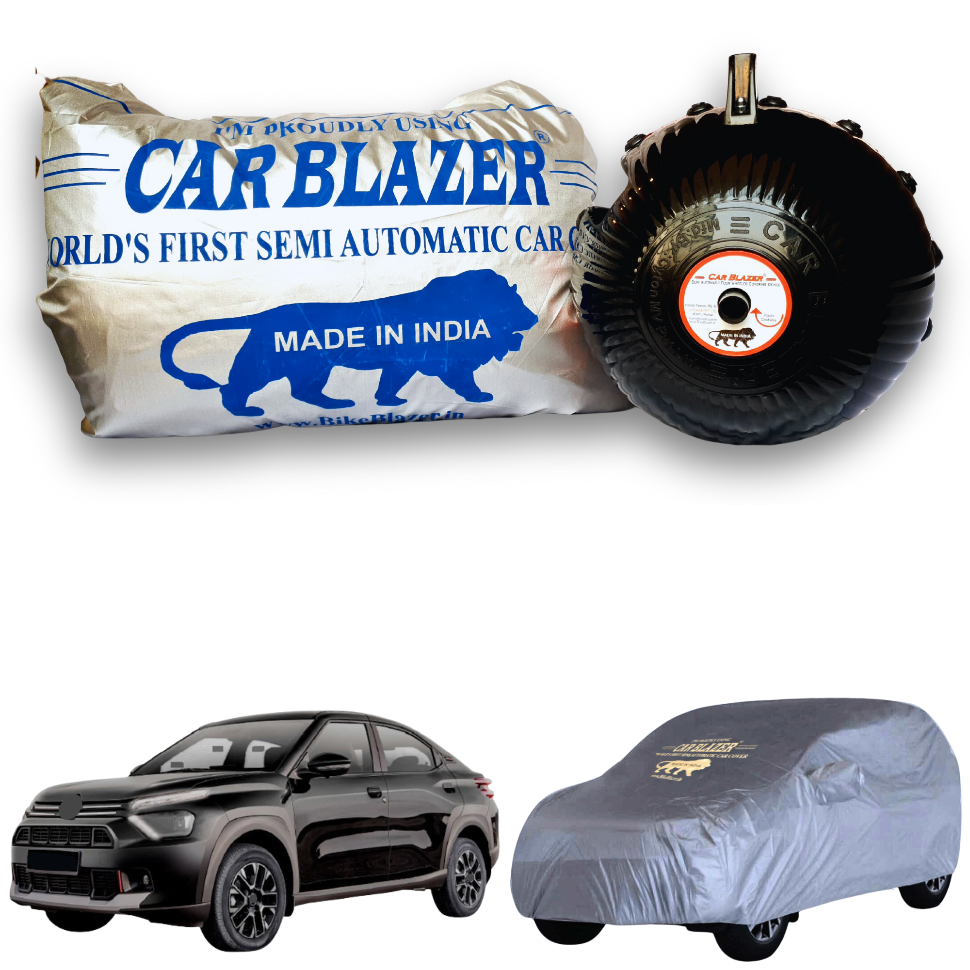 CarBlazer semi automatic portable car cover offering reliable weather protection for mid-size SUV rays of Suns with secure elastic fitting and full body coverage  Soft Scratproof, water, Dust & Wind resistant car coverfor Citroen Basalt X all car models.