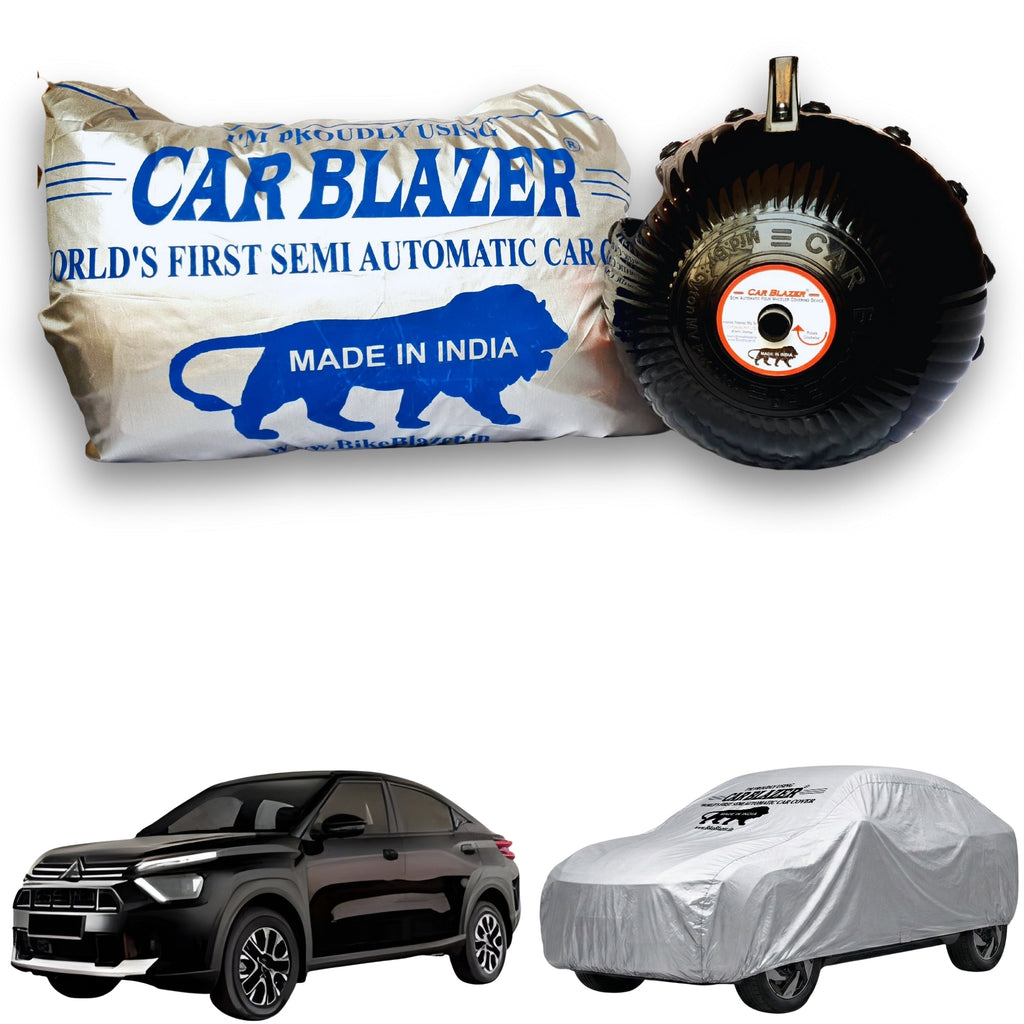 CarBlazer semi automatic portable car cover offering reliable weather protection for mid-size SUV rays of Suns with secure elastic fitting and full body coverage  Soft Scratproof, water, Dust & Wind resistant car coverfor Citroen Basalt all car models.