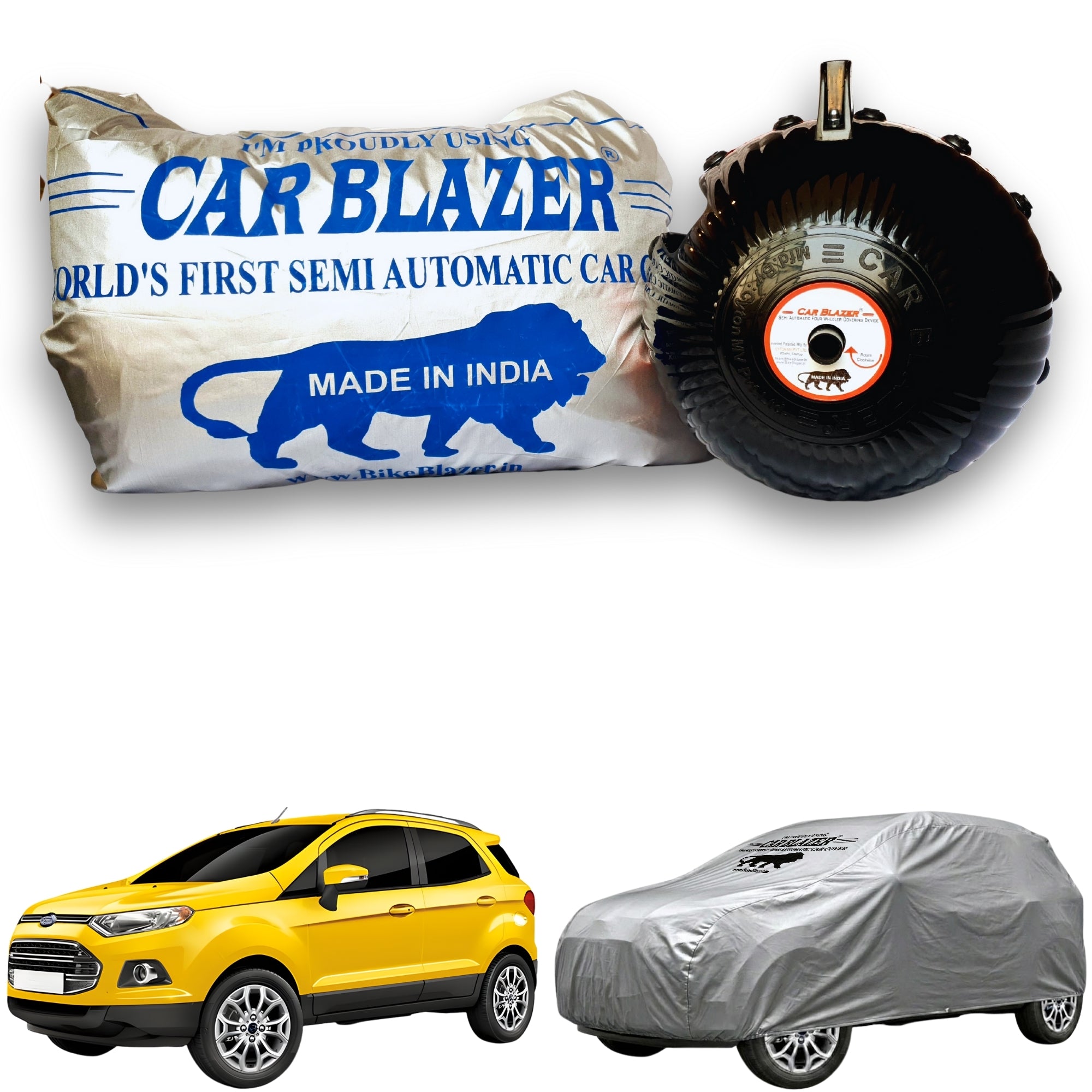 CarBlazer semi automatic portable waterproof full body car cover for compact SUV rays of Suns with secure elastic fitting, outdoor weather protection and long lasting vehicle care for  all car models.for Ford EcoSport all car models.