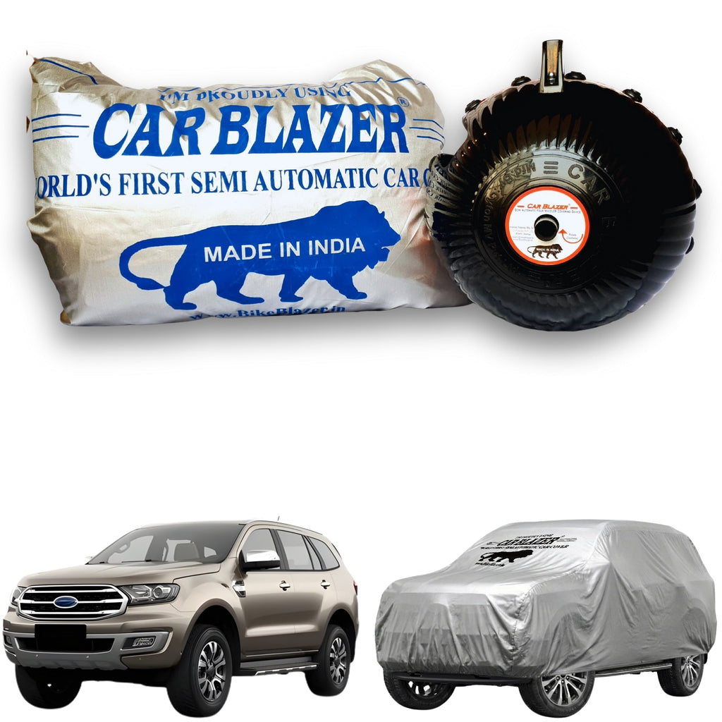 CarBlazer semi automatic portable car cover offering reliable weather protection for full-size SUVs with secure elastic fitting and complete body coverage  Soft Scratproof, water, Dust & Wind resistant car coverfor Ford Endeavour 2022 all car models.