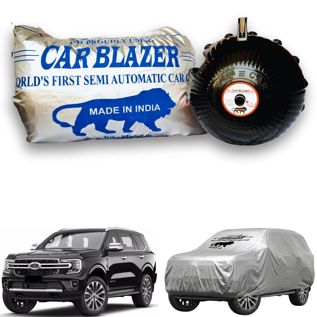 CarBlazer semi automatic portable car cover offering reliable weather protection for full-size SUVs with secure elastic fitting and complete body coverage  Soft Scratproof, water, Dust & Wind resistant car coverfor Ford Endeavour all car models.