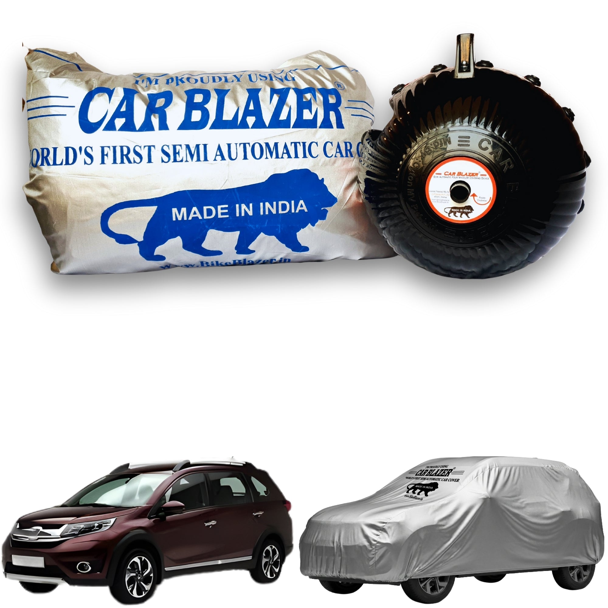 CarBlazer portable semi automatic car cover system delivering quick full body protection for mid-size SUV rays of Suns with waterproof and tear resistant fabric  Soft Scratproof, water, Dust & Wind resistant car coverfor Honda BR V all car models.