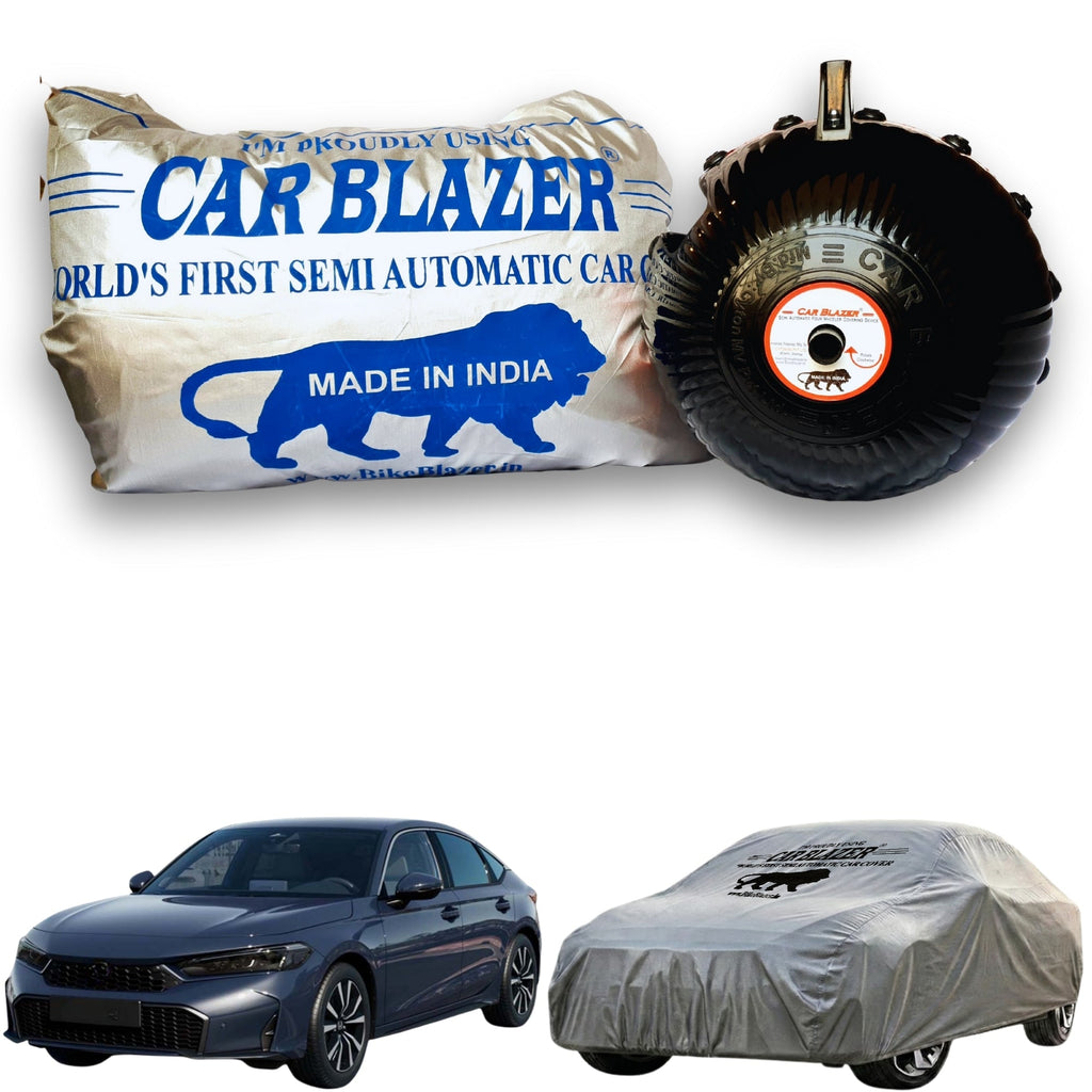 CarBlazer semi automatic portable car cover offering reliable weather protection for luxury sedans with secure elastic fitting and complete body coverage Soft Scratproof, water, Dust & Wind resistant car cover for Honda Civic all car models.