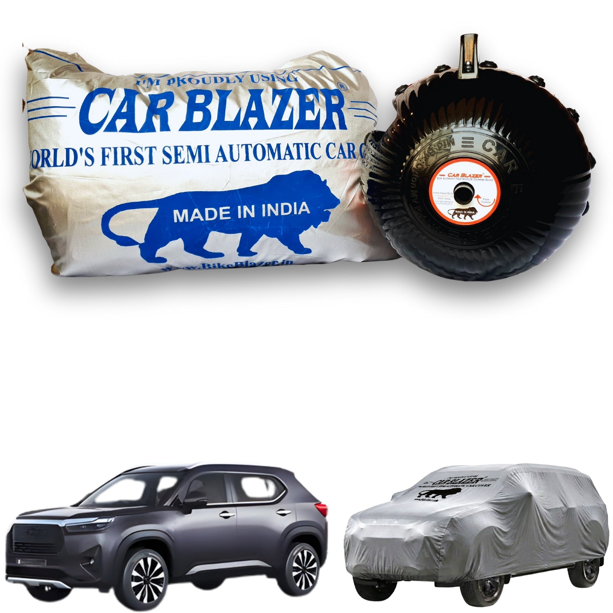CarBlazer semi automatic portable car cover providing dependable full body protection for mid-size SUV rays of Suns during long term outdoor parking and vehicle storage for Honda Elevate all car models.