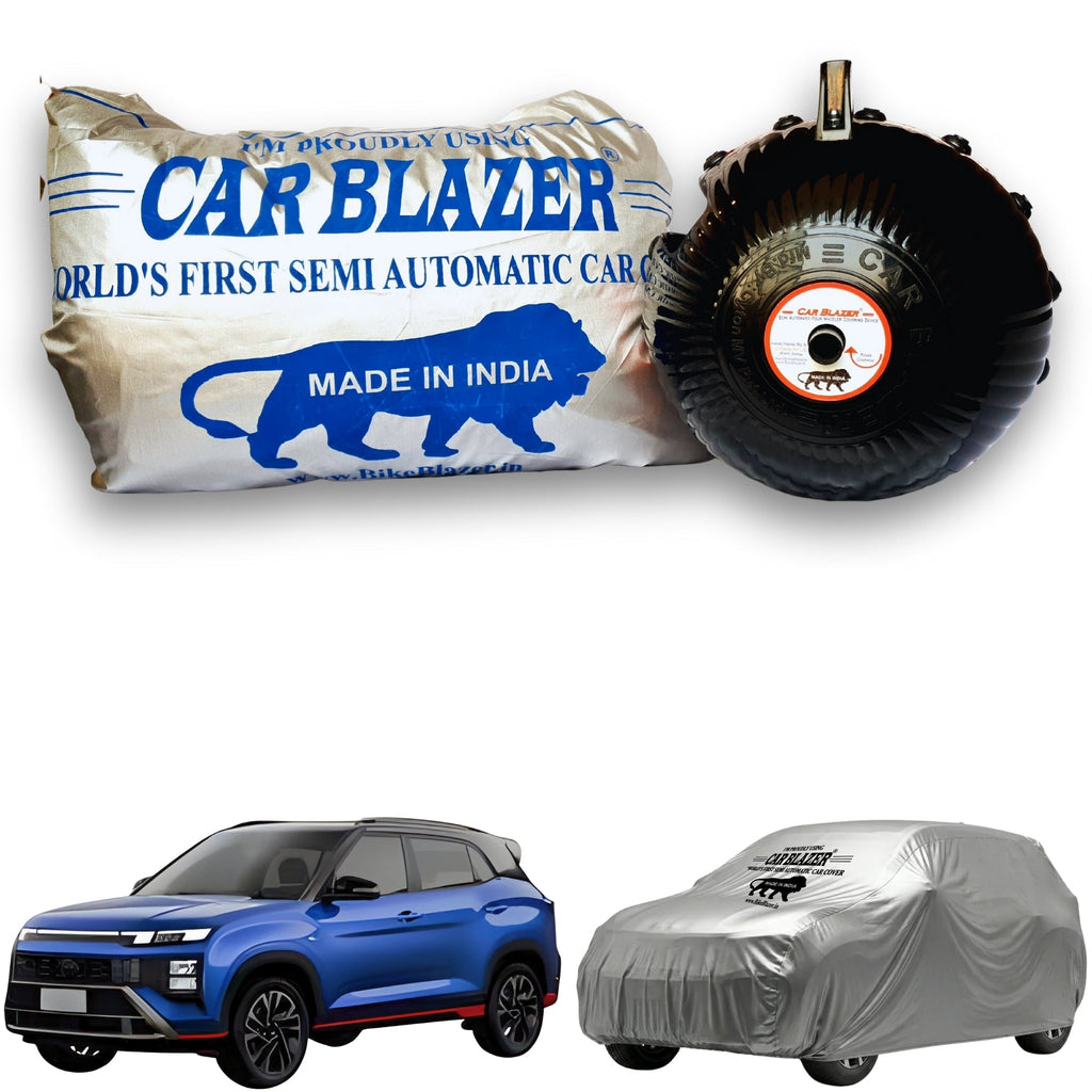 CarBlazer semi automatic portable full body waterproof car cover designed for mid-size SUV rays of Suns with dust proof, UV rays of Sun safe and tear resistant outdoor protection water, Dust & Wind resistant car coverfor Hyundai Creta N Line all car models.