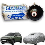 CarBlazer semi automatic waterproof car cover engineered for compact SUV rays of Suns with complete protection against rain, dust and harmful UV rays of Sun exposure for Hyundai Exter all car models.