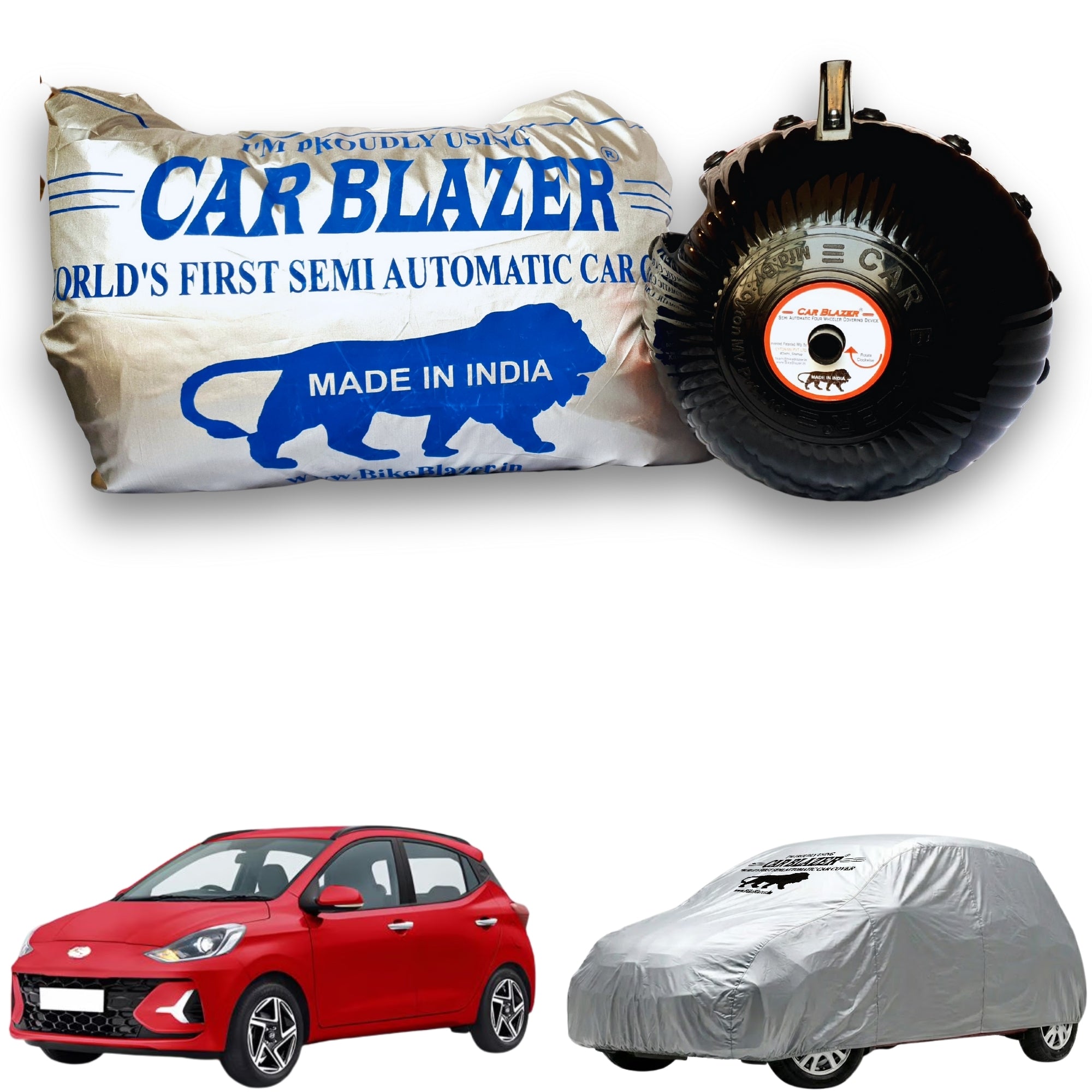 CarBlazer portable waterproof full body car cover providing dependable outdoor protection for premium hatchbacks used in everyday city driving, water, Dust & Wind resistant car coverfor Hyundai Grand i10 Nios all car models.