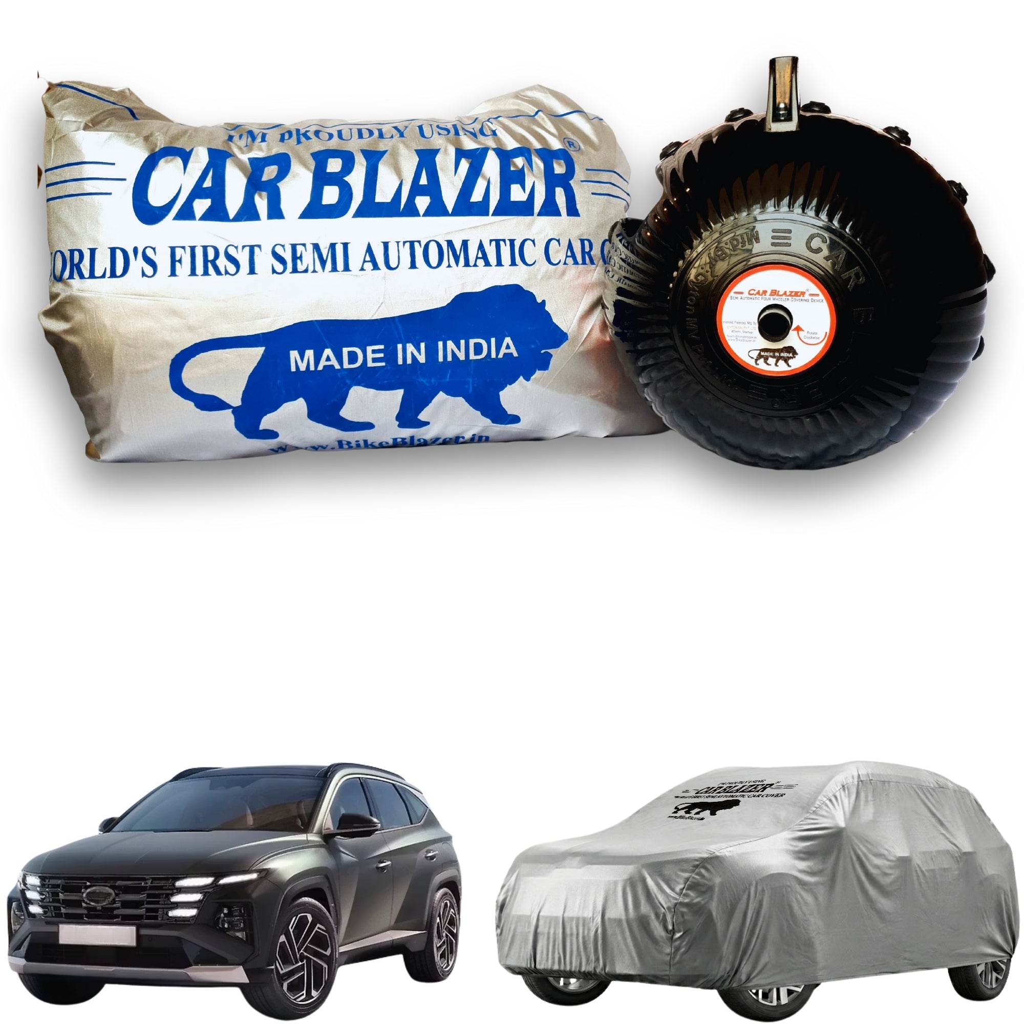 CarBlazer portable waterproof full body car cover protecting luxury SUV rays of Suns during executive travel, long distance journeys and changing weather conditions Soft Scratproof, water, Dust & Wind resistant car coverfor Hyundai Tucson all car models.