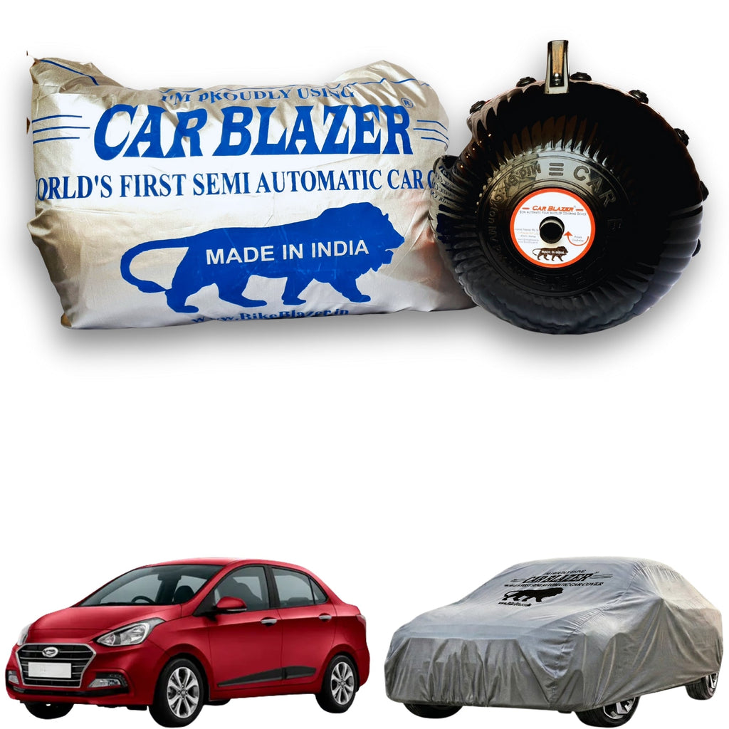 CarBlazer semi automatic waterproof car cover engineered for executive sedans with complete protection against rain, dust and harmful UV rays of Sun exposure for Hyundai Xcent all car models.