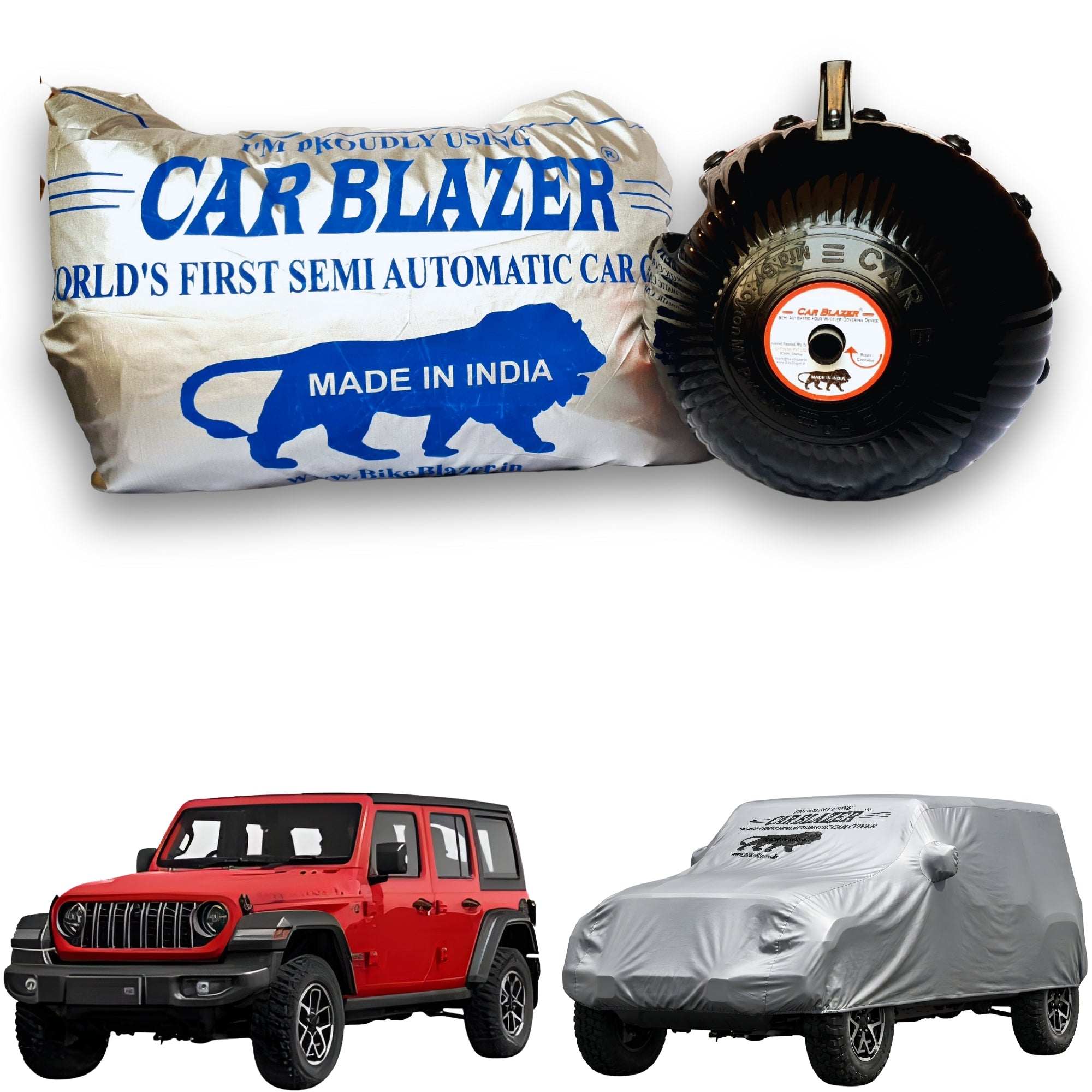 CarBlazer waterproof portable car cover providing complete all weather protection for full-size SUVs with durable tear resistant construction  Soft Scratproof, water, Dust & Wind resistant car coverfor Jeep Wrangler all car models.