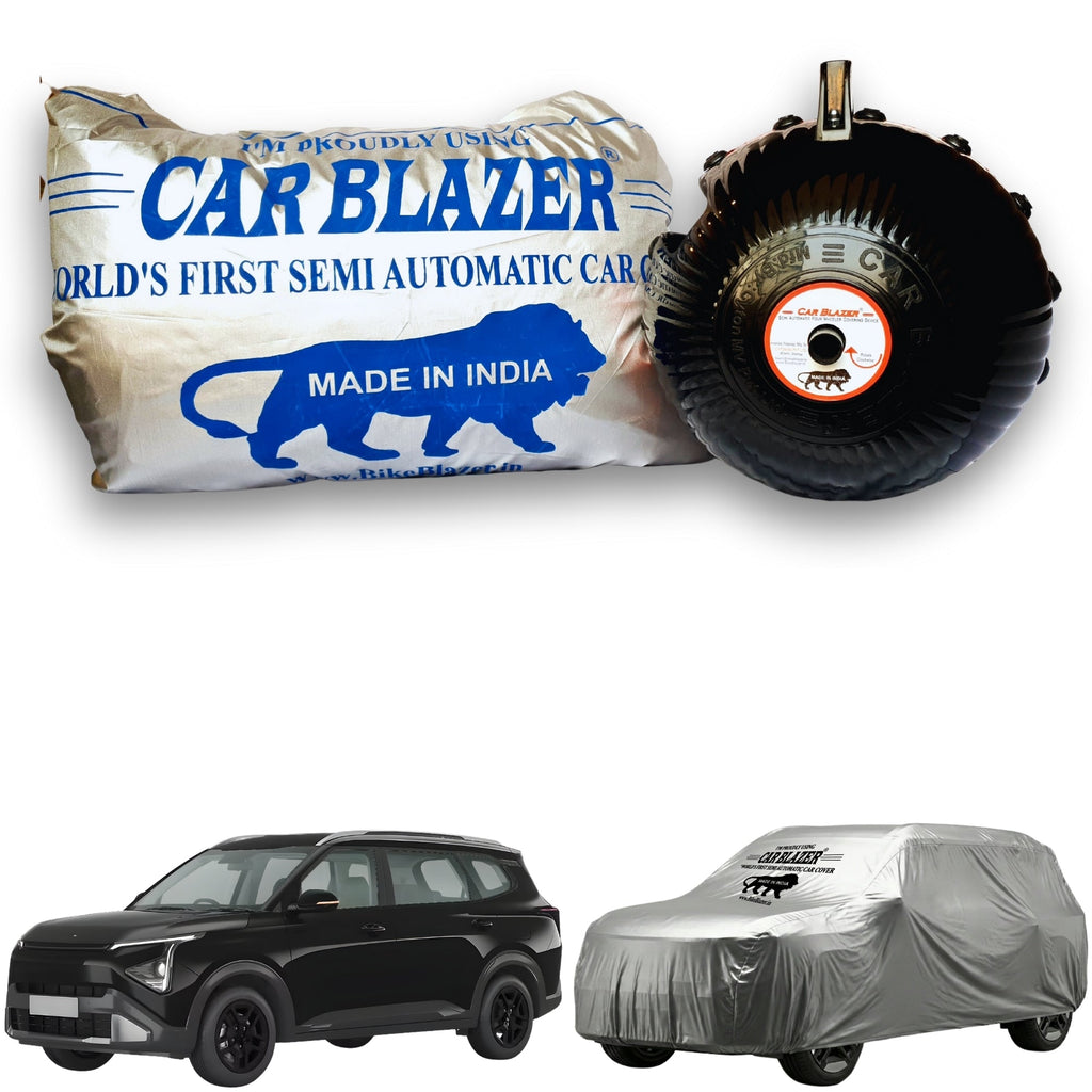 CarBlazer semi automatic portable full body car cover delivering waterproof, dust proof and UV safe protection for family MPVs parked outdoors  Soft Scratproof, water, Dust & Wind resistant car coverfor Kia Carens Clavis all car models.