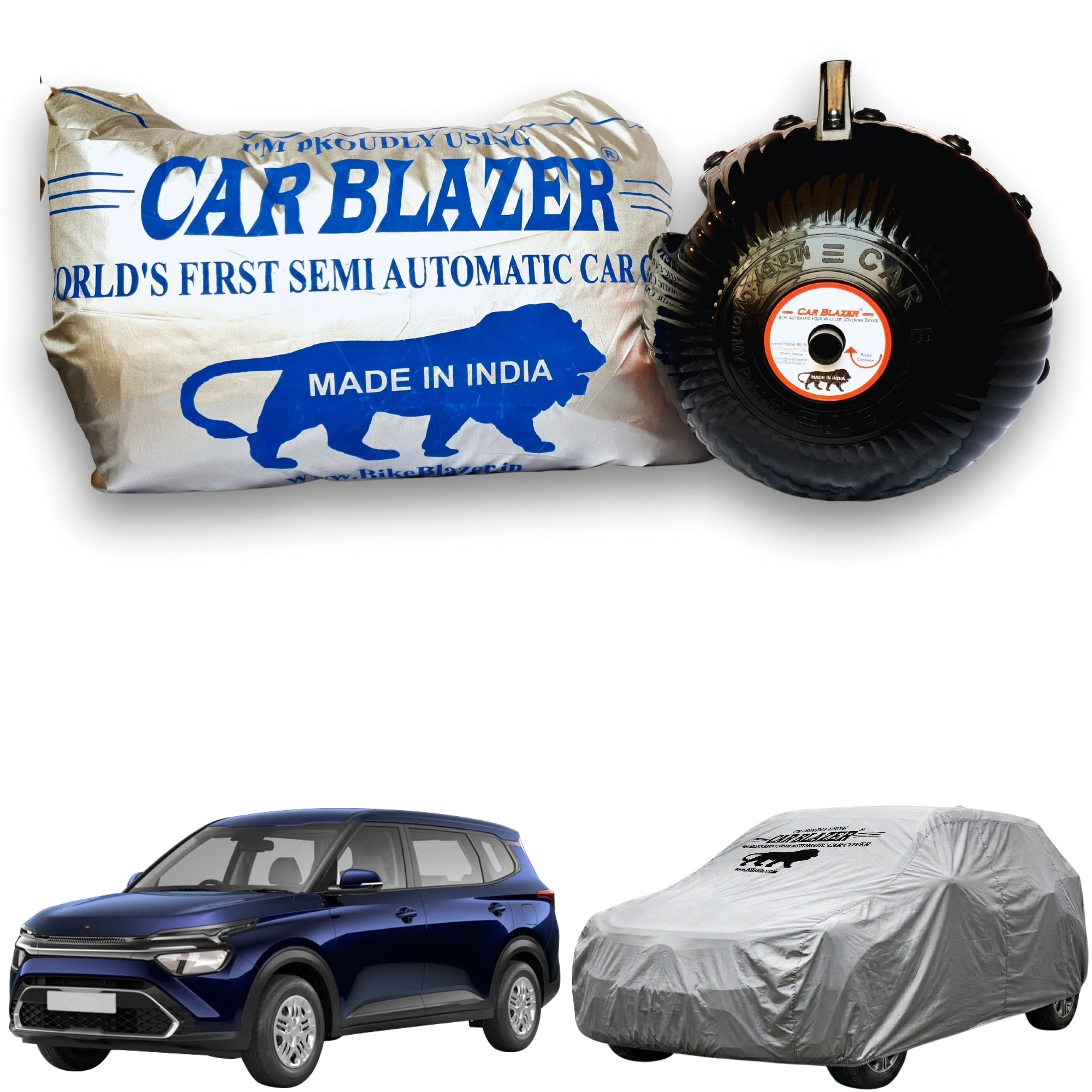 CarBlazer portable semi automatic car cover system delivering quick full body protection for family MPVs with waterproof and tear resistant fabric  Soft Scratproof, water, Dust & Wind resistant car coverfor Kia Carens all car models.