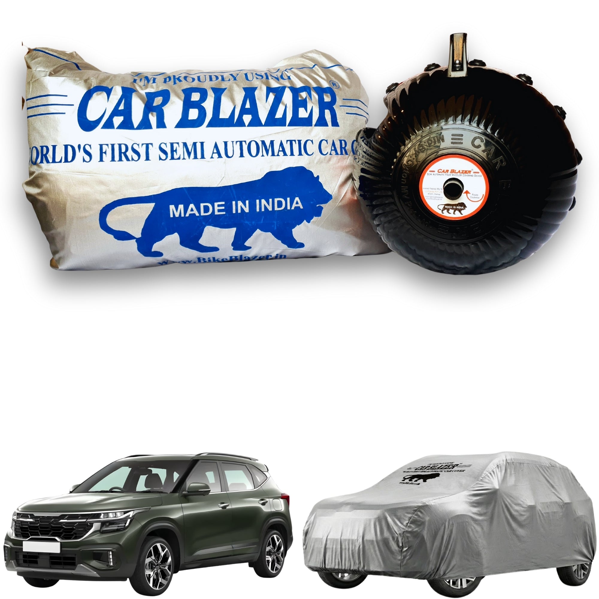CarBlazer full body waterproof car cover helping protect mid-size SUV rays of Suns from dust accumulation, rainwater, bird droppings and prolonged sunlight exposure for Kia Seltos all car models.