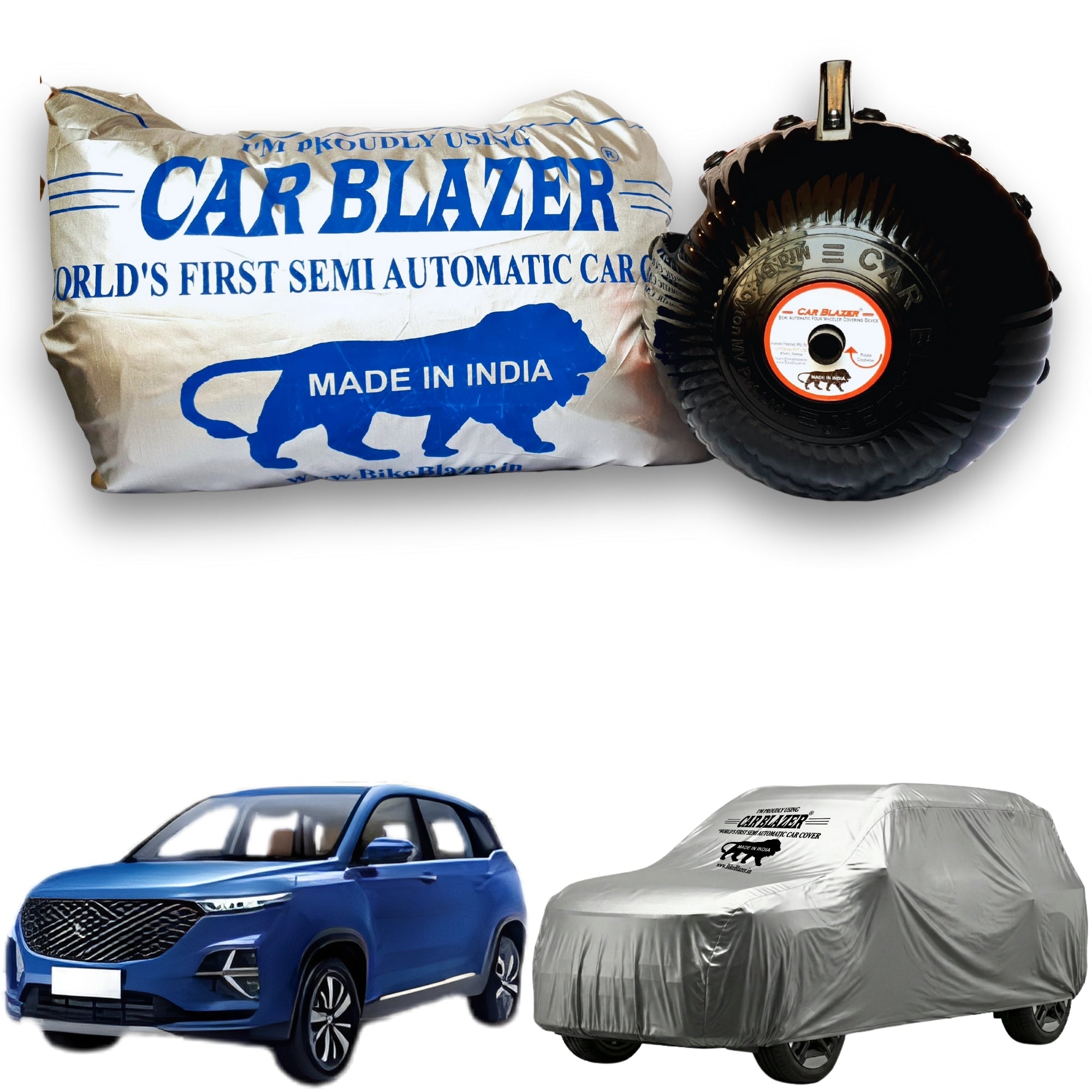 CarBlazer portable semi automatic car cover system delivering quick full body protection for full-size SUVs with waterproof and tear resistant fabric  Soft Scratproof, water, Dust & Wind resistant car coverfor MG Hector Plus 6 Seater all car models.