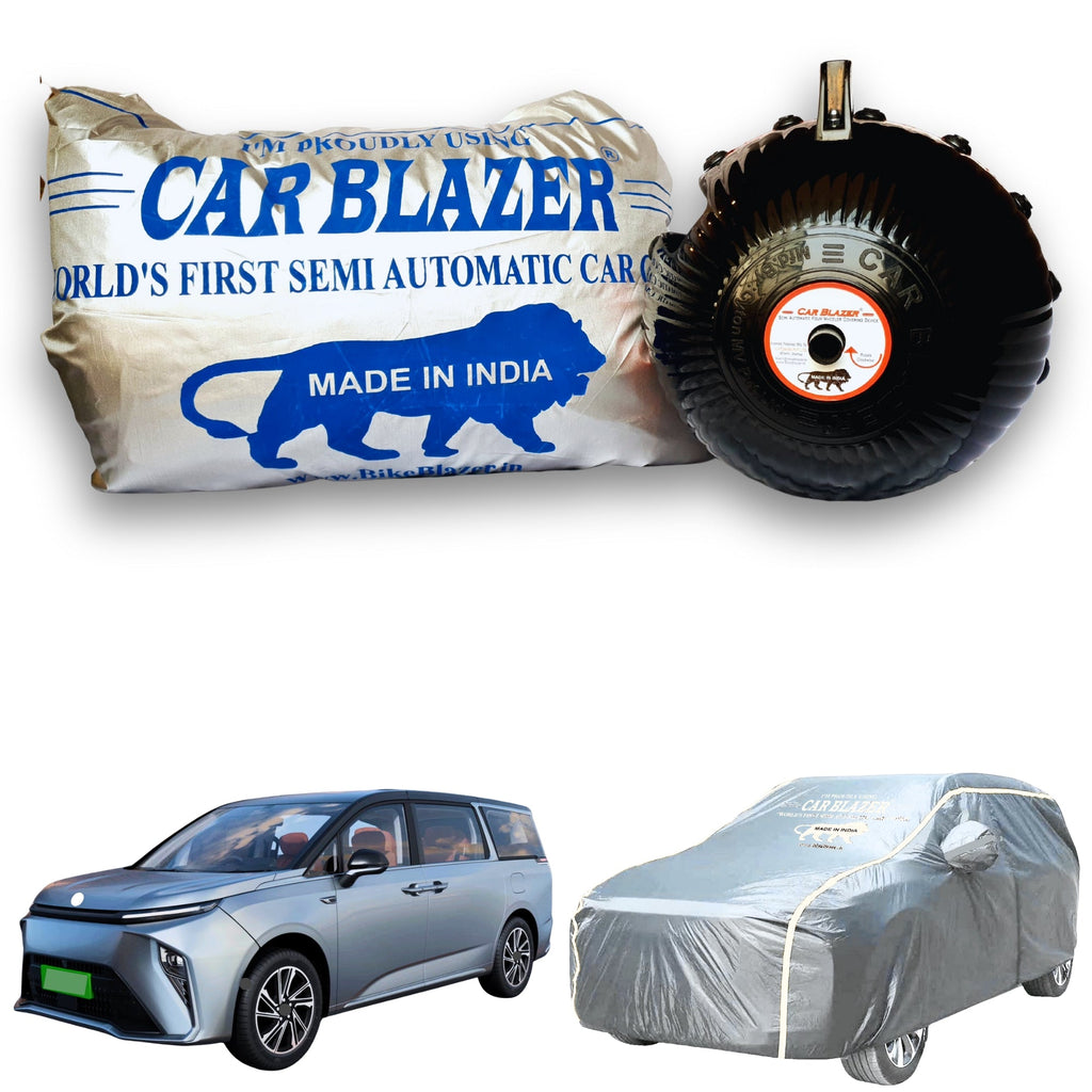 CarBlazer semi automatic portable full body waterproof car cover designed for family MPVs with dust proof, UV safe and tear resistant outdoor protection  Soft Scratproof, water, Dust & Wind resistant car coverfor MG-M9 all car models.