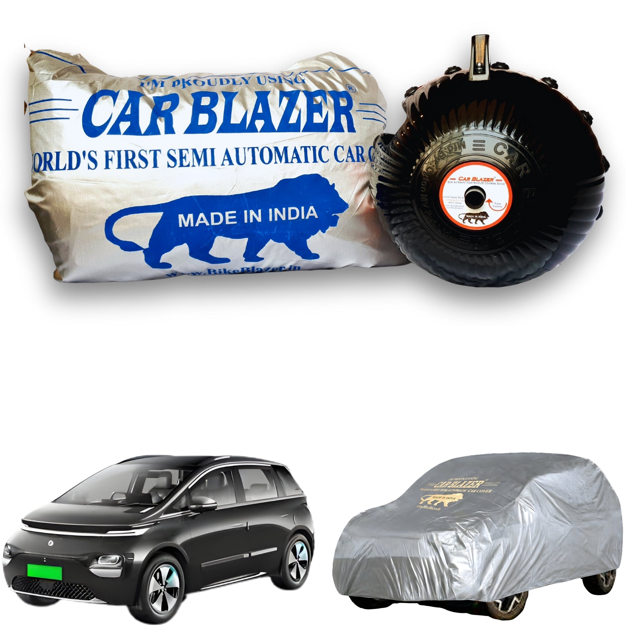 CarBlazer semi automatic portable waterproof full body car cover for premium hatchbacks with secure elastic fitting, outdoor weather protection and long lasting vehicle care  for MG Windsor EV all car models.