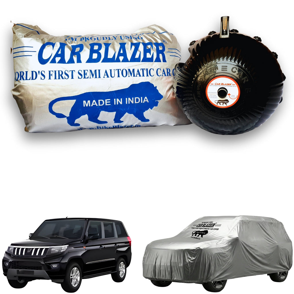 CarBlazer semi automatic portable full body waterproof car cover designed for compact SUV rays of Suns with dust proof, UV rays of Sun safe and tear resistant outdoor protection water, Dust & Wind resistant car coverfor  all car models.for Mahindra Bolero Neo Plus all car models.