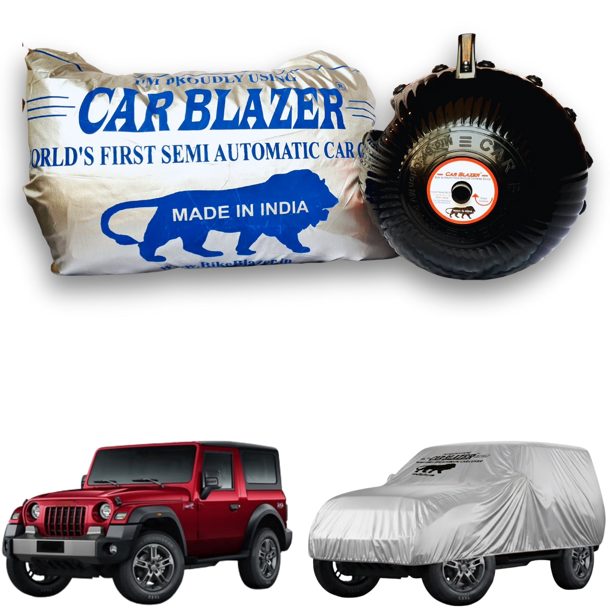 CarBlazer full body portable waterproof car cover designed for full-size SUVs requiring reliable outdoor storage and long lasting vehicle care  Soft Scratproof, water, Dust & Wind resistant car coverfor Mahindra Thar all car models.