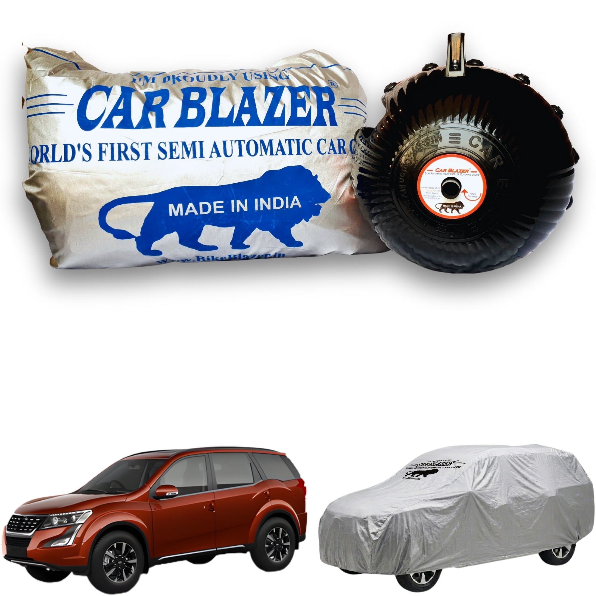 CarBlazer semi automatic portable car cover providing dependable full body protection for full-size SUVs during long term outdoor parking and vehicle storage  Soft Scratproof, water, Dust & Wind resistant car coverfor Mahindra XUV500 all car models.